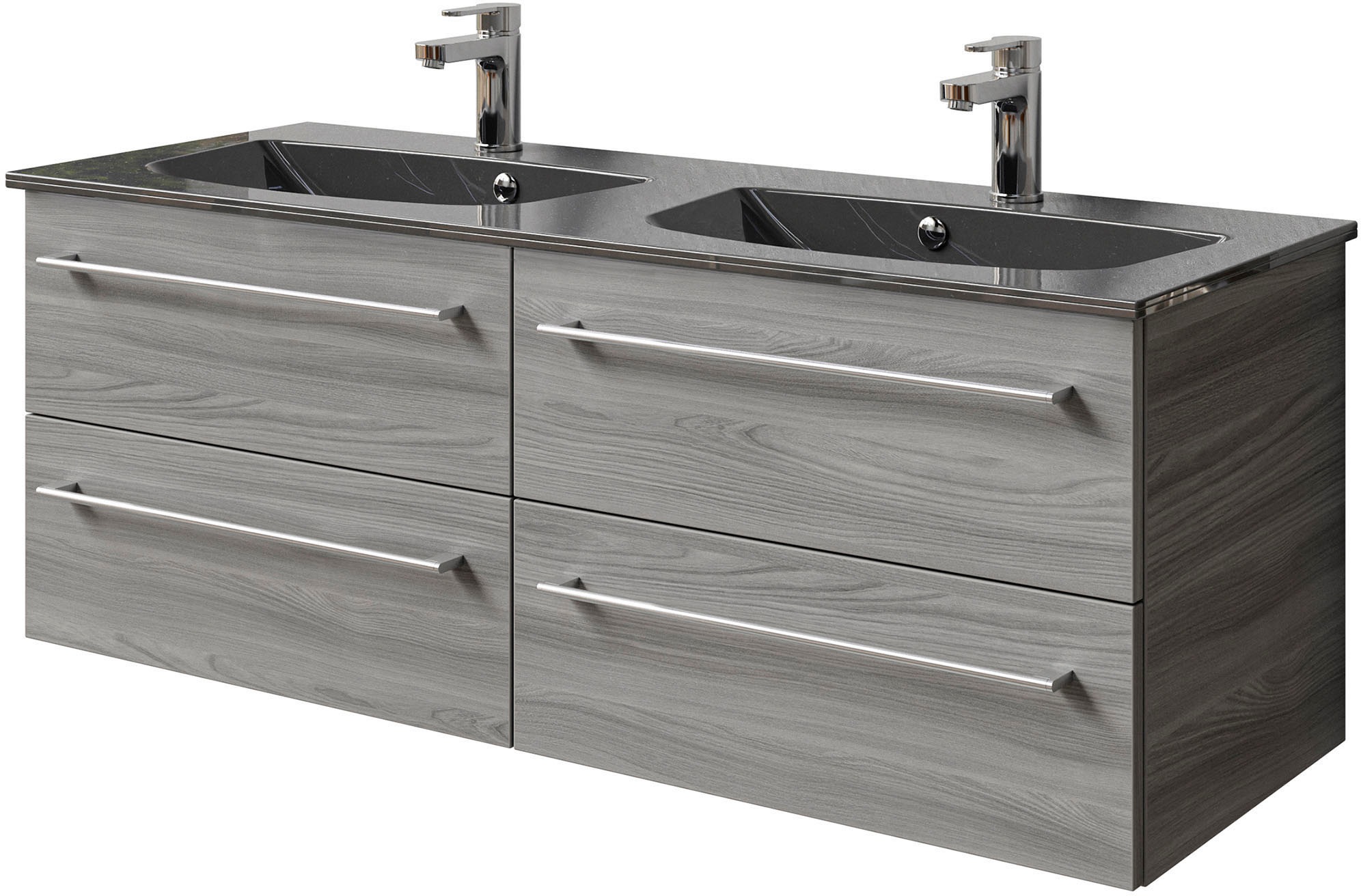 Saphir Badmöbel-Set »Serie 6025 2-teilig Mineralmarmor-Waschtisch mit LED-Spiegelschrank«, (2 St.), Waschplatz 132cm breit, 4 Schubladen, 2 Spiegel-Türen, inkl Türdämpfer