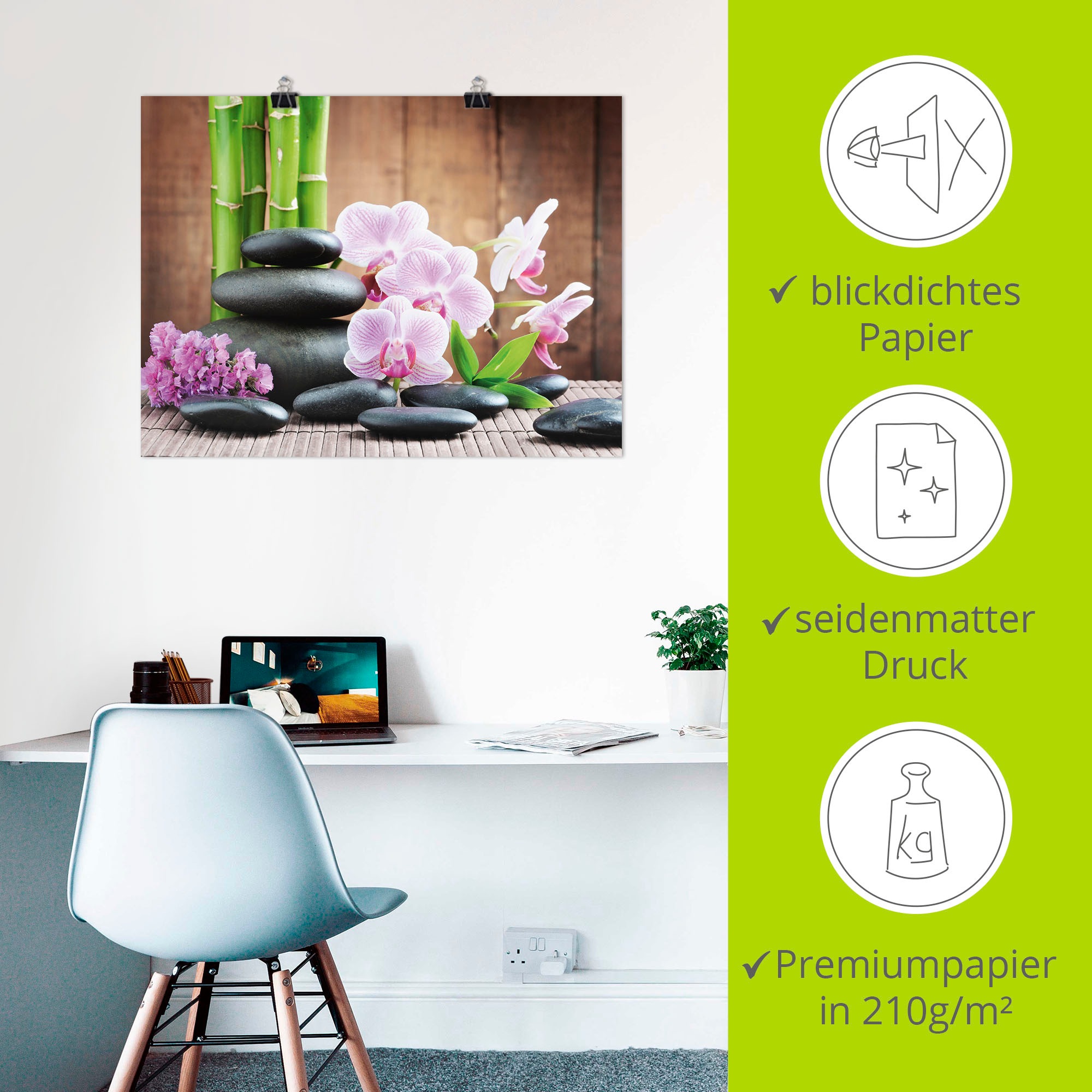 Wandbild ARTLAND "Spa Konzept Zen Steinen Orchideen", pink (farbe bild(er): pink), B:40cm H:30cm, Bilder, als Leinwandbild, Poster in verschied. Größen 3