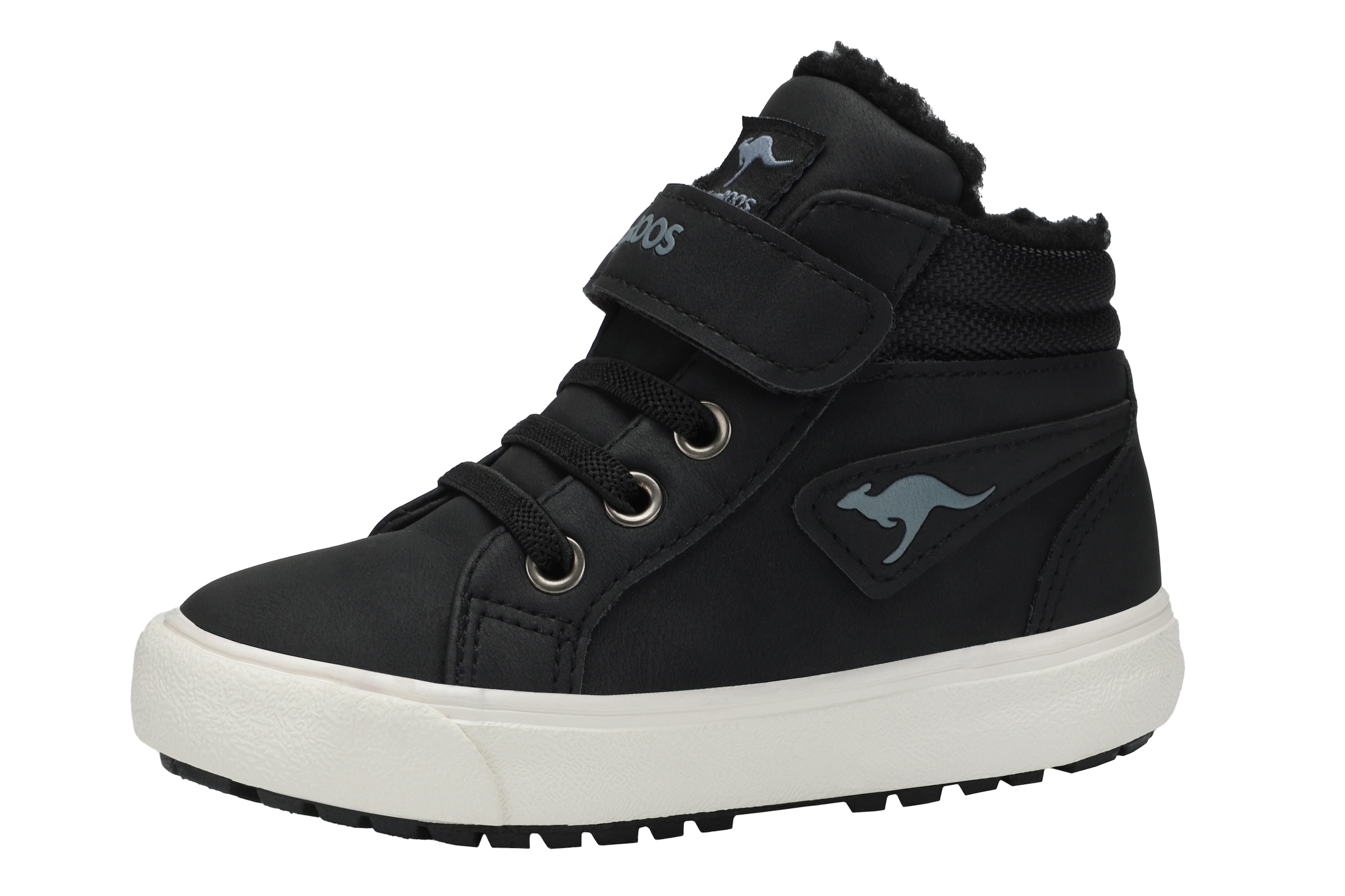 Sneaker KANGAROOS "Kavu III", Mädchen, Gr. 25, schwarz (jet schwarz, steel grau), Synthetik, Schuhe Sneaker, Warmfutter, Reißverschluss,Winterschuhe, Schnürboots, Sneakerboots