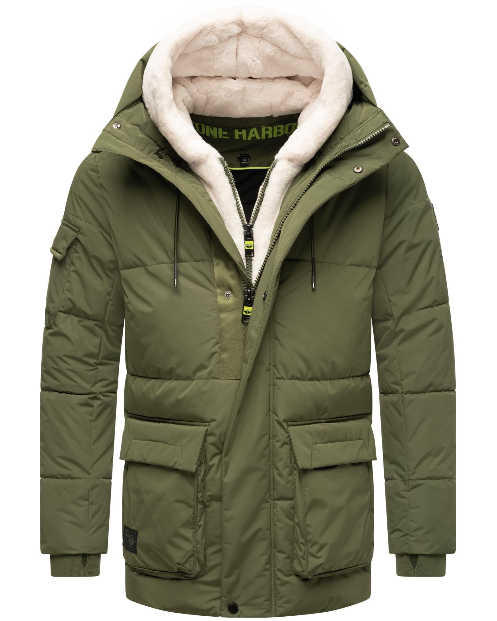 Stone Harbour Winterjacke "Lauroo XX", mit Kapuze, urbane Herren Steppjacke mit kuscheligem Kunstpelz-Kragen