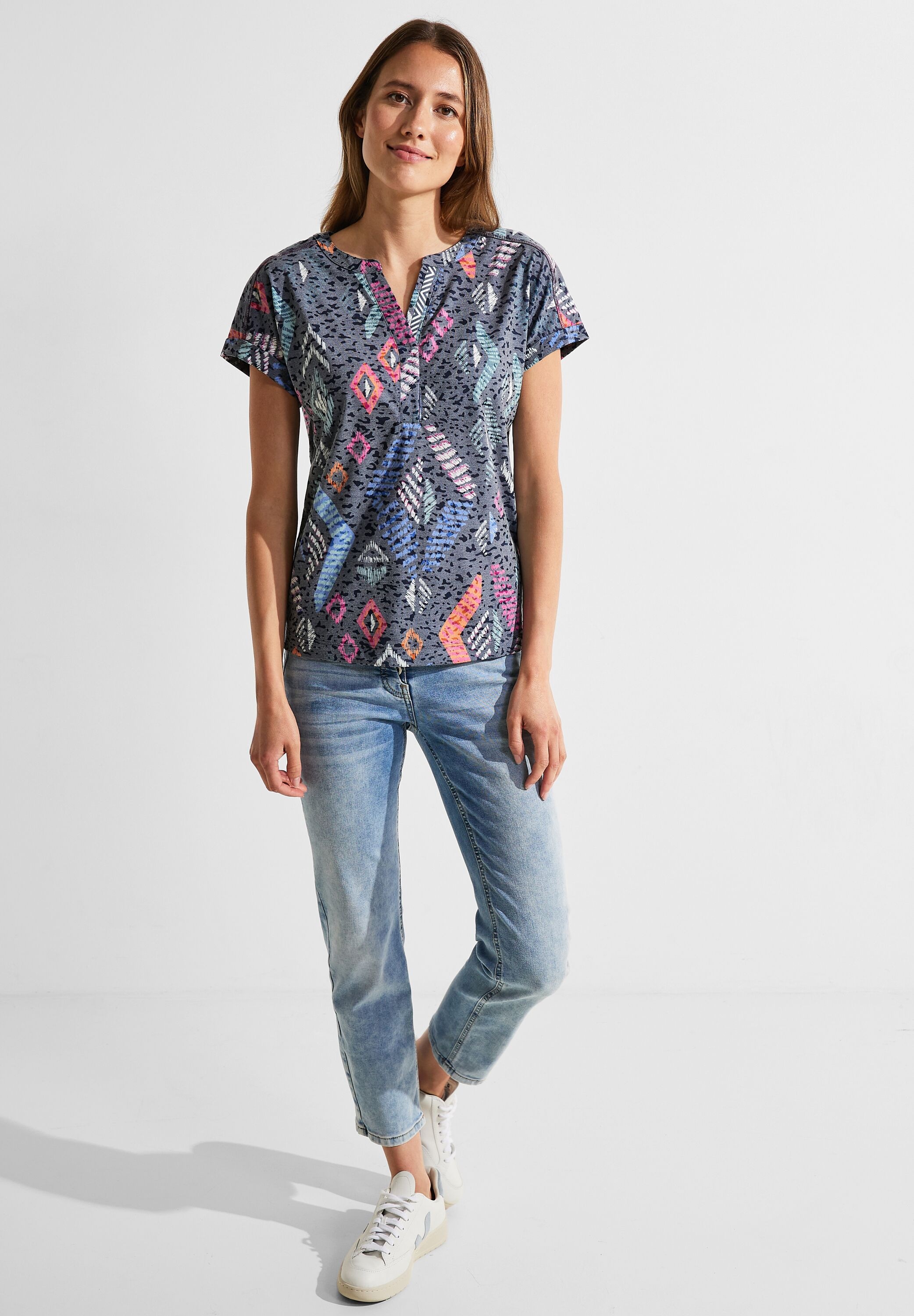 Cecil T-Shirt, mit geschlitztem Rundhalsausschnitt BAUR online | kaufen