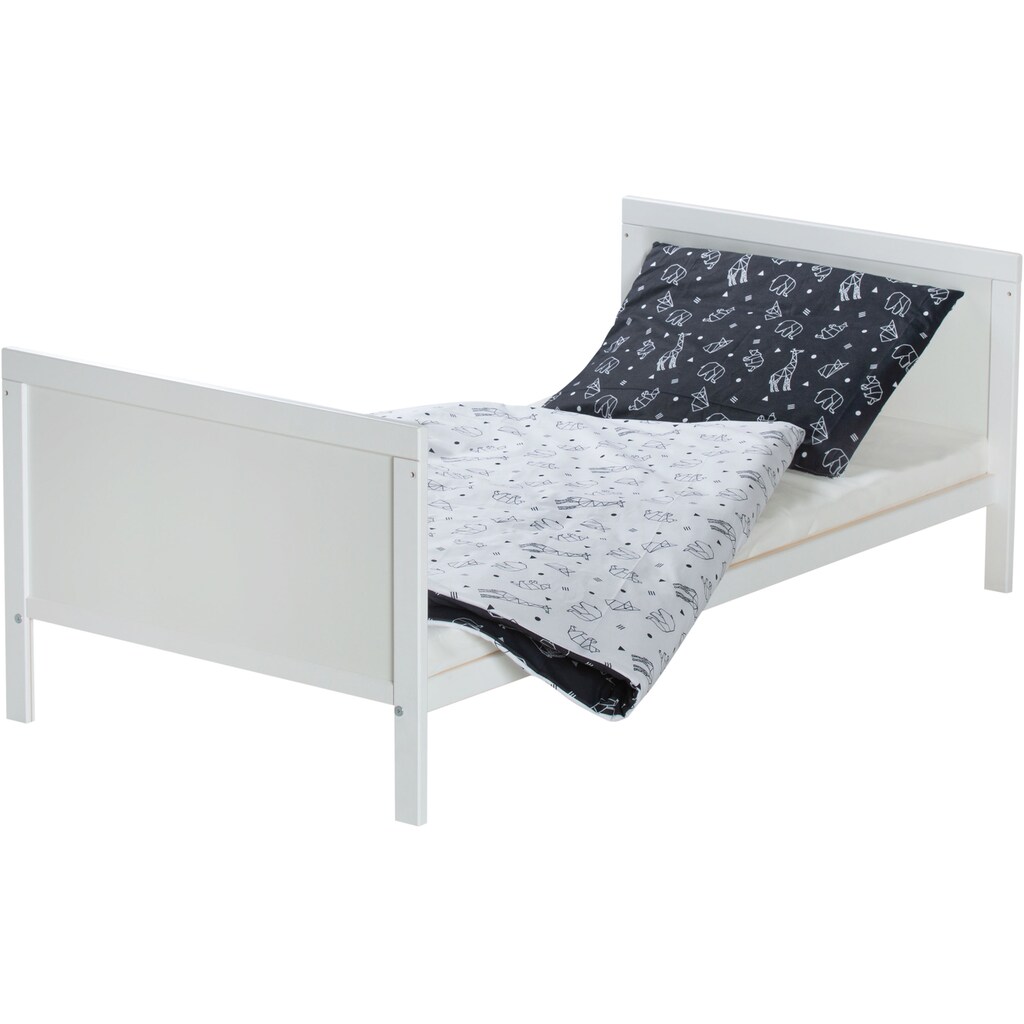 Schardt Babybett »Lenny, Origami Black«, umbaubar zum Juniorbett, mit Bettwäsche, Nestchen, Himmel