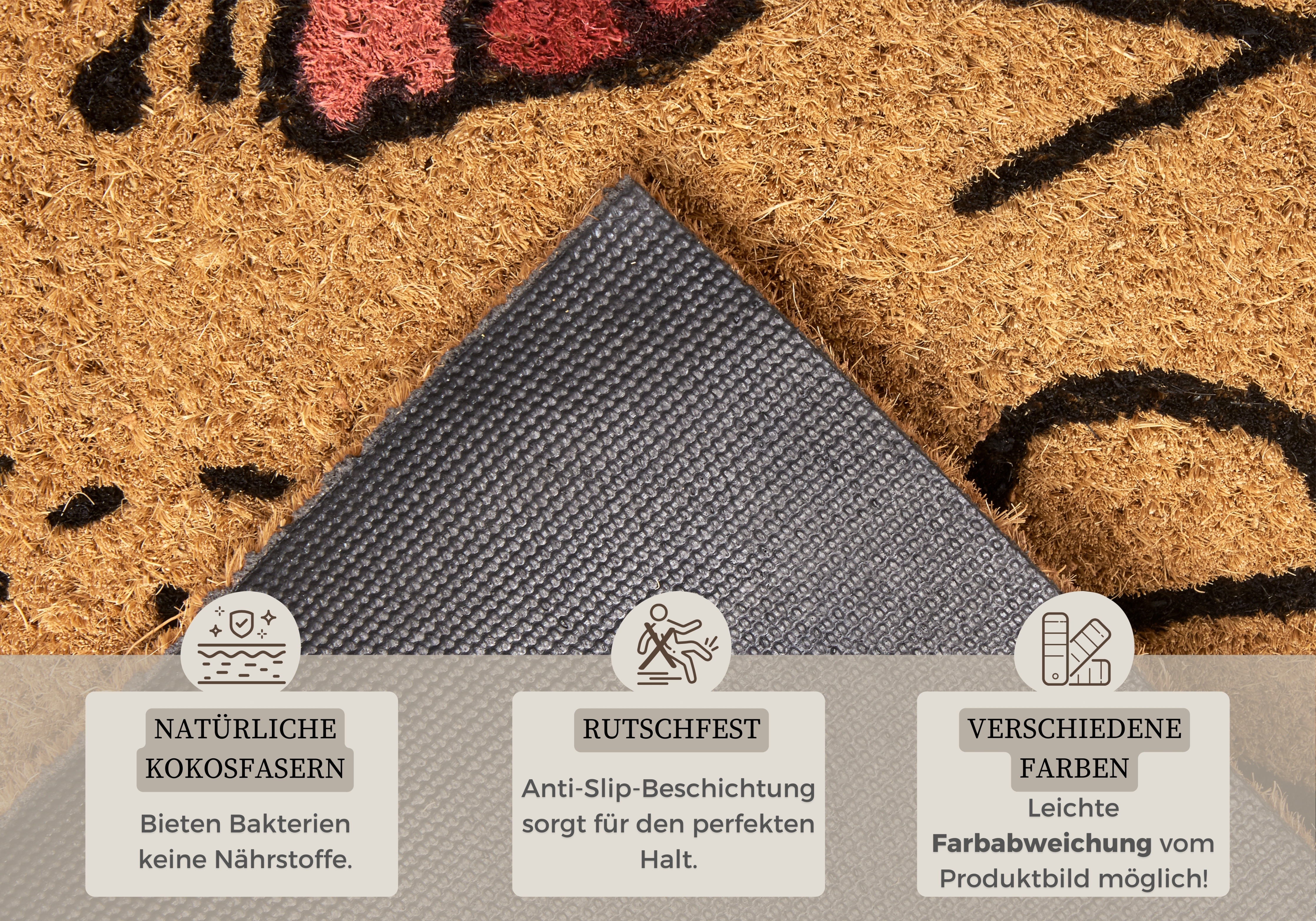 Thumbnail - HANSE Home Fußmatte "Bee Happy, Türmatte", rechteckig, 15 mm Höhe, Kokos, Schmutzfangmatte, Outdoor, Rutschfest, Innen, ...