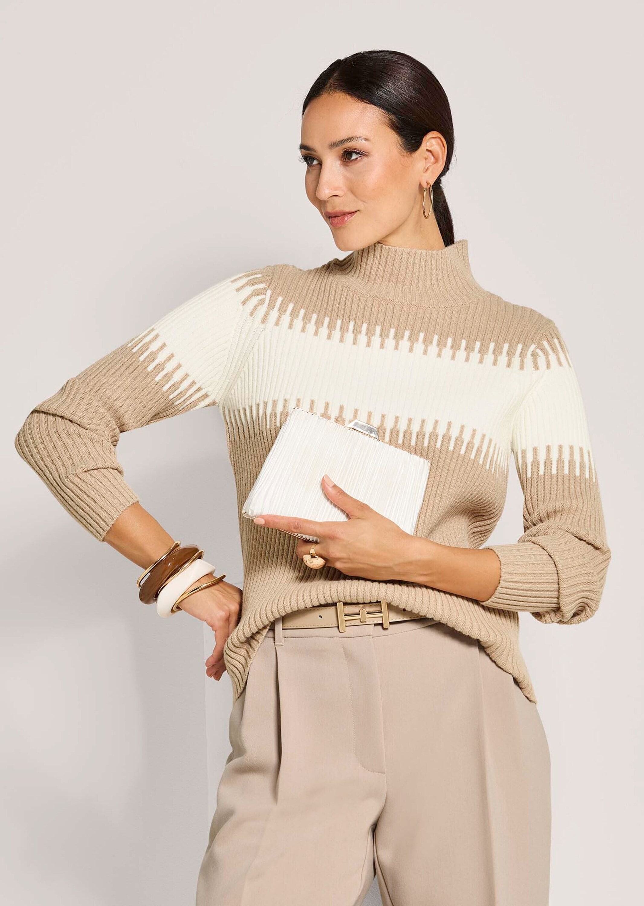 MADELEINE Longpullover »Strickpullover Stilvoller Winterpullover mit Blockstreifen« Weicher Garnmix mit Wolle