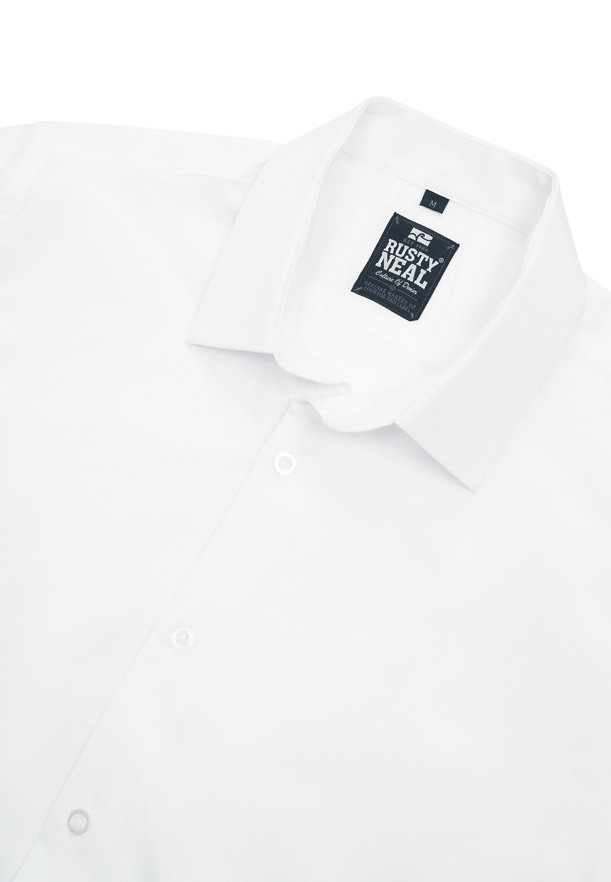 Langarmhemd RUSTY NEAL "Langarm", Herren, Gr. 6XL, EURO-Größen, weiß, 60% Baumwolle, 37% Polyester, 3% Elasthan, unifarben, Hemden, im Slim-Fit geschnitten 3