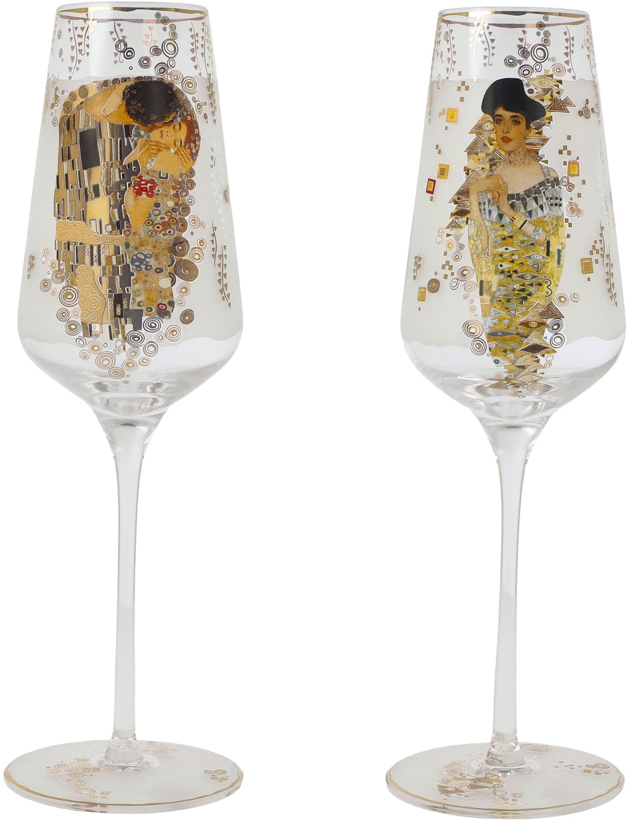 Sektglas GOEBEL, B:7,5cm H:23,5cm, gold, Glas, Trinkgefäße, "Sektglas Gustav Klimt - Adele & der Kuss"