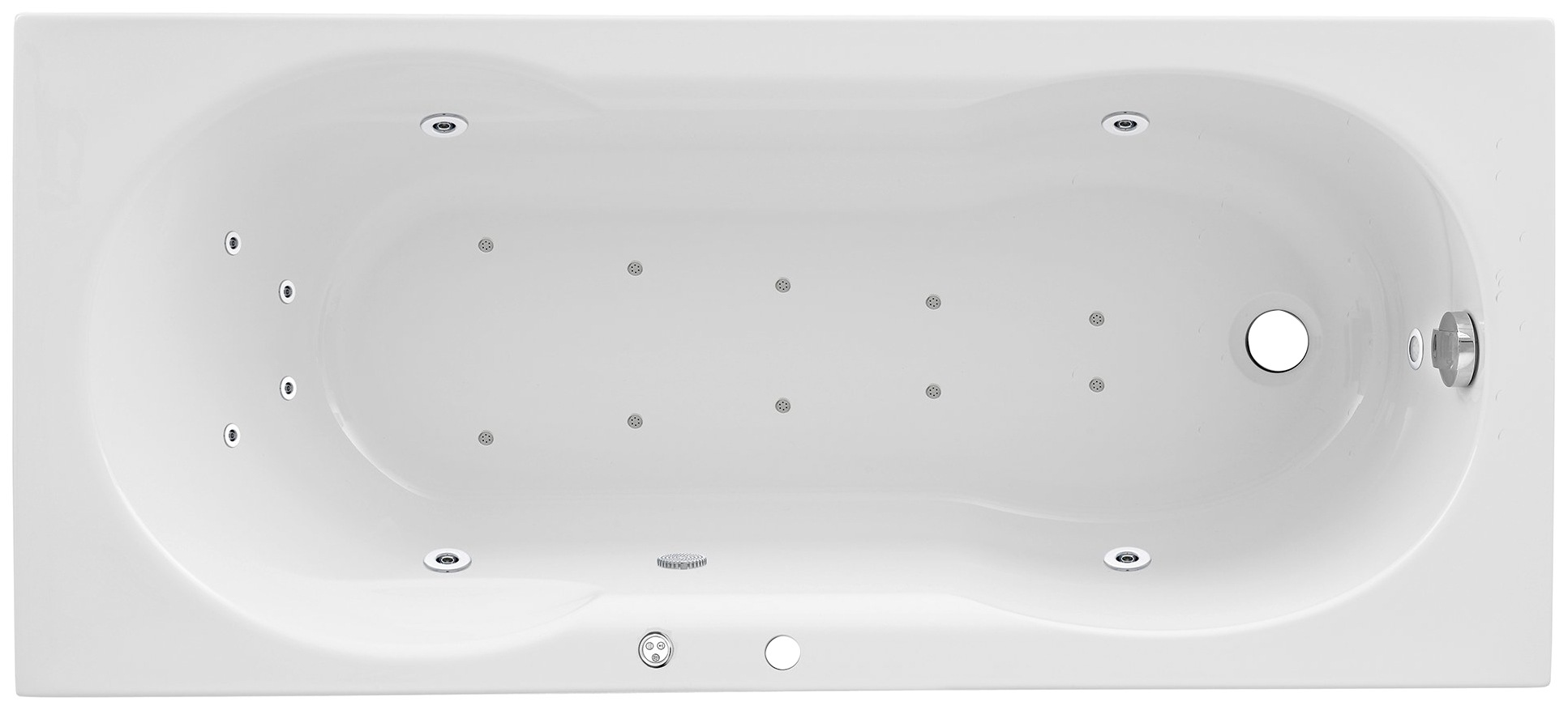 Whirlpool-Badewanne OTTOFOND, B:75cm H:40cm L:170cm T:75cm, weiß, Sanitäracryl, Badewannen, "Julia", Typ 3, chrom