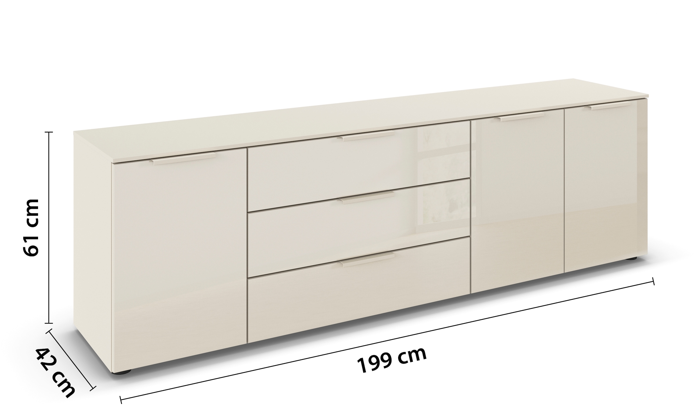 rauch Kombikommode »Kommode Türkommode Sideboard Kombikommode FLIPP mit Glasfront«, (Breite 200 cm mit 2 Einlegeböden), 3-türig mit 3 Schubladen und Soft-Close-Funktion sowie Glasfront