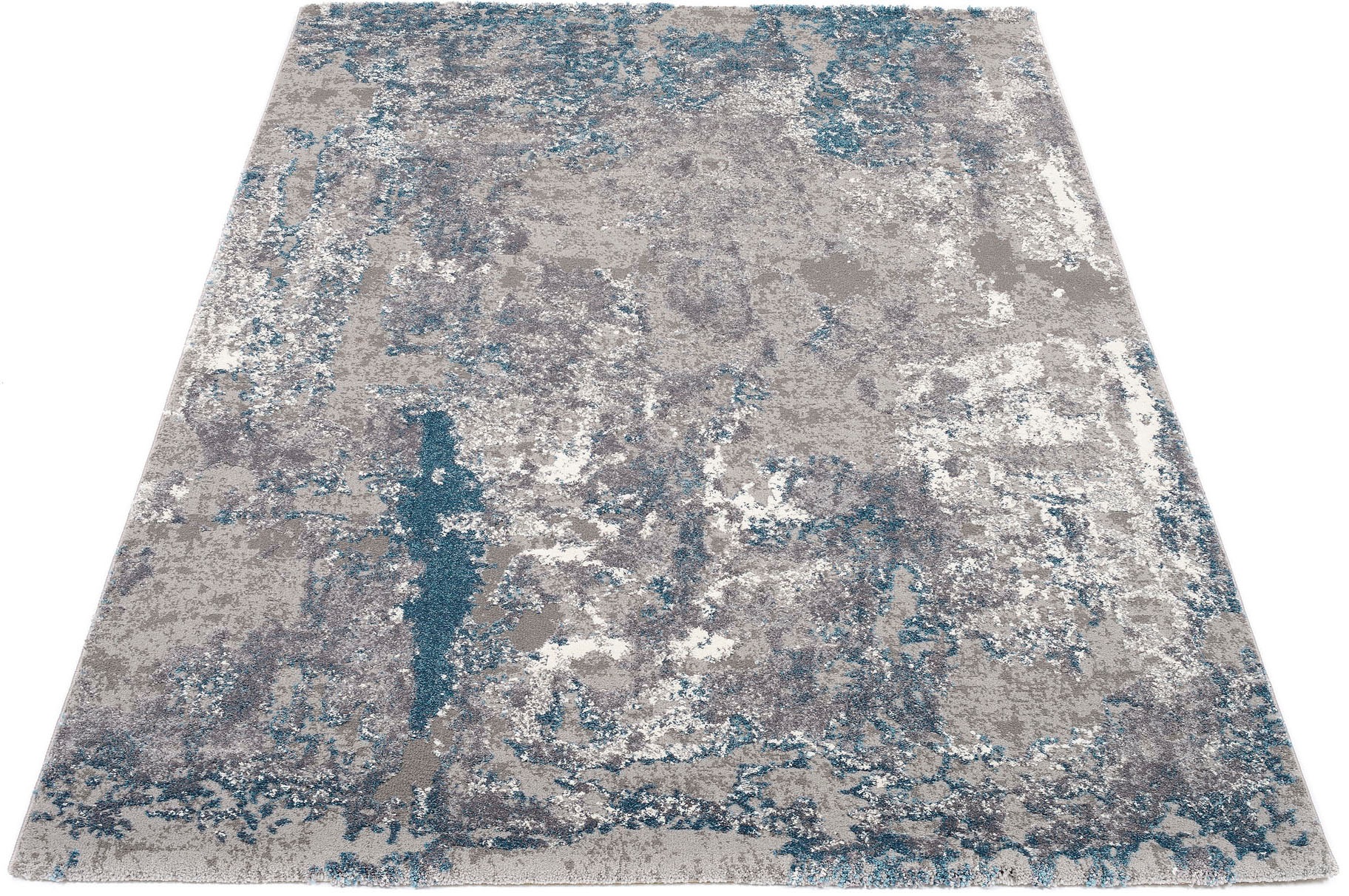 Läufer OCI DIE TEPPICHMARKE "JUWEL LIRAY", grau (grau, petrol), B:80cm H:20mm L:250cm, Polyester, Polypropylen, Teppiche, Läufer, Kurzflor, Wohnzimmer, Marmor Optik, Hoch Tief Effekt