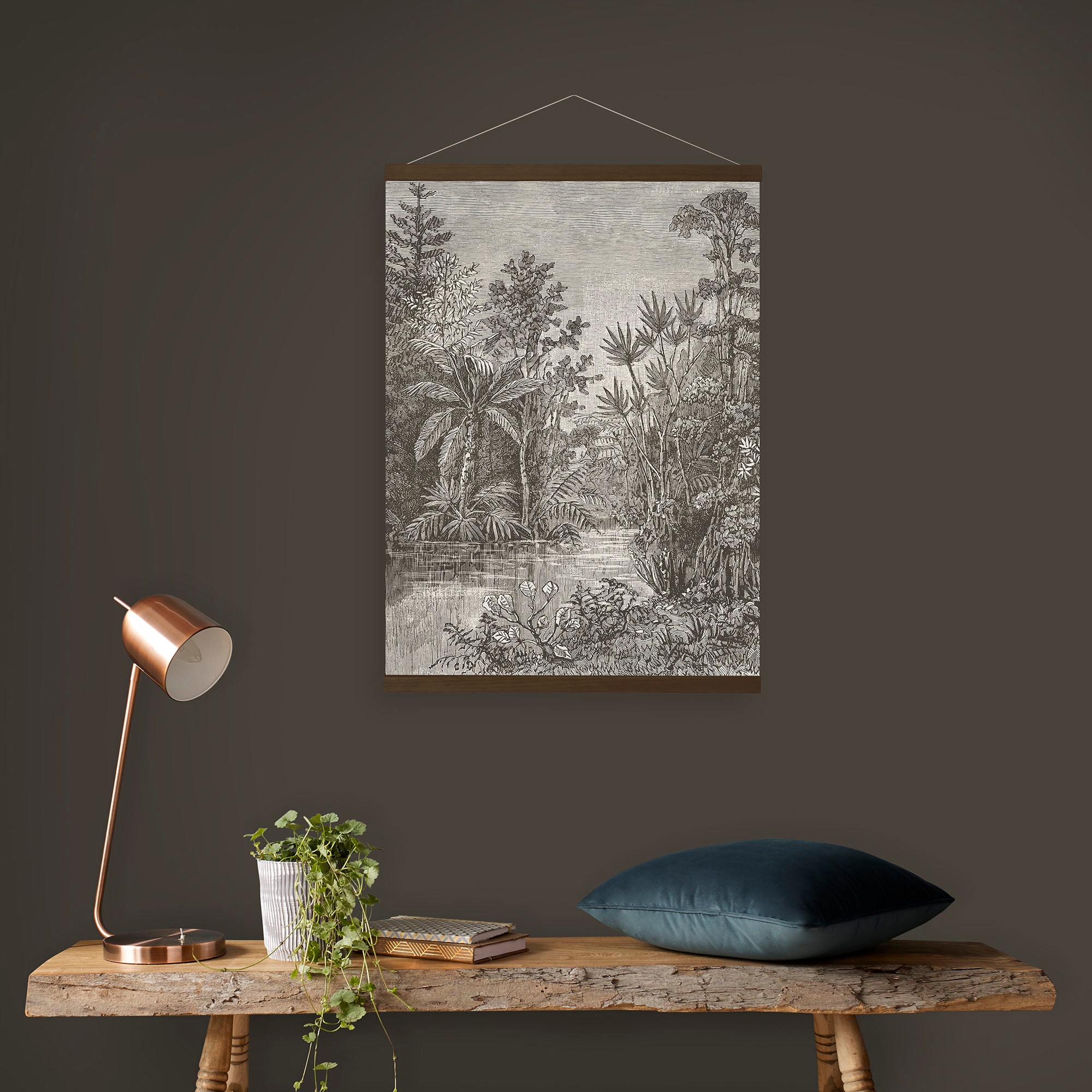 Art for the home Leinwandbild »Jungle Landschaft Sepia«, (1 St.), Luxus Kakemono Leinen Wandposter 80x60cm