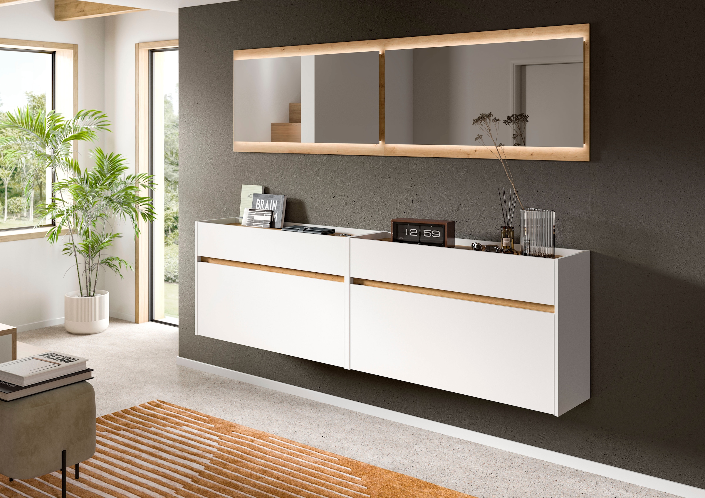 Home affaire Garderoben-Set "EVRID, 4-teilig, Breite 220 cm, inkl. Beleucht günstig online kaufen