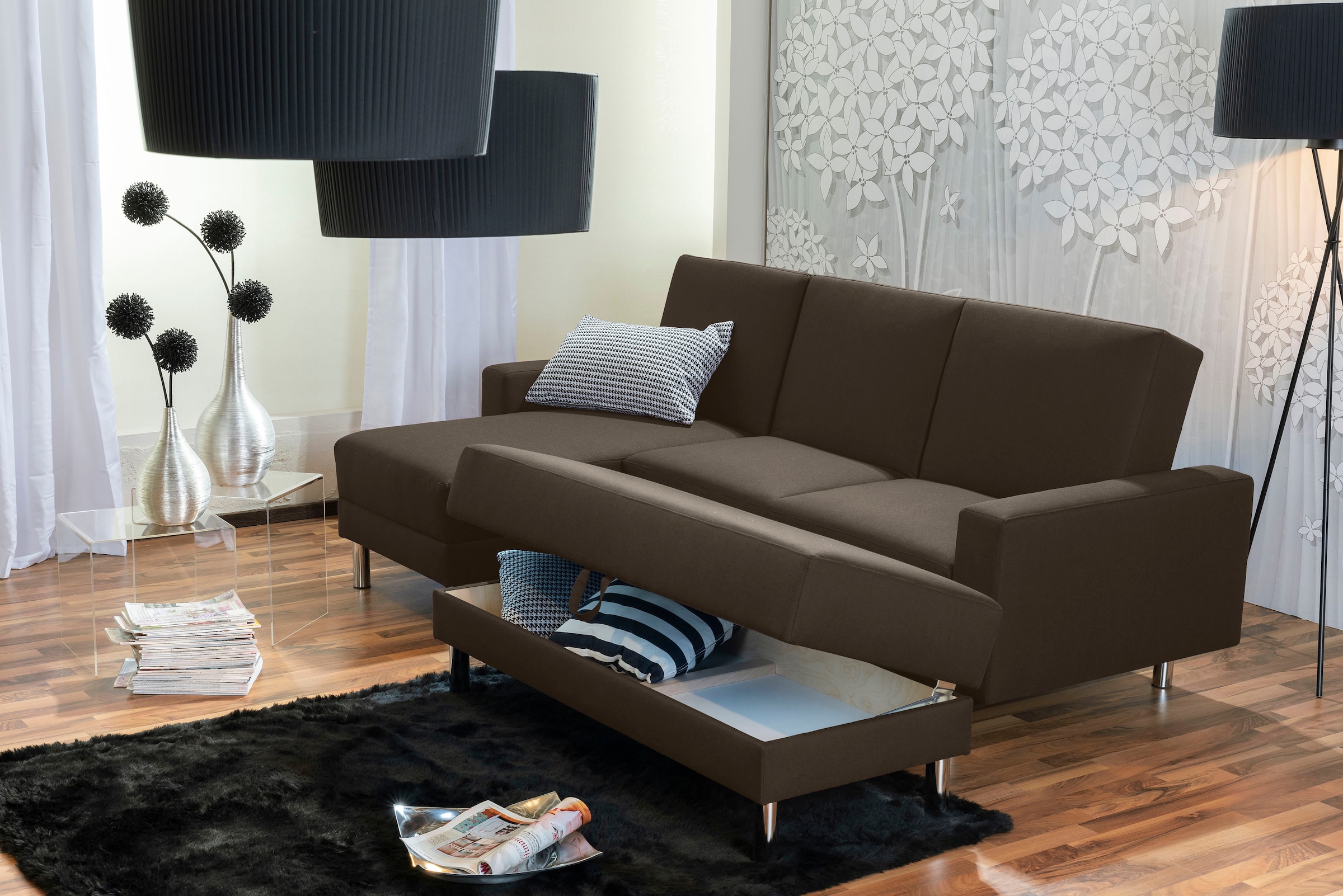 Max Winzer® Schlafsofa »Just Fresh modernes kubisches Sofa, Rückenverstellung für Sitzkomfort«, Recamiere links oder rechts montierbar, elegante Metallfüße