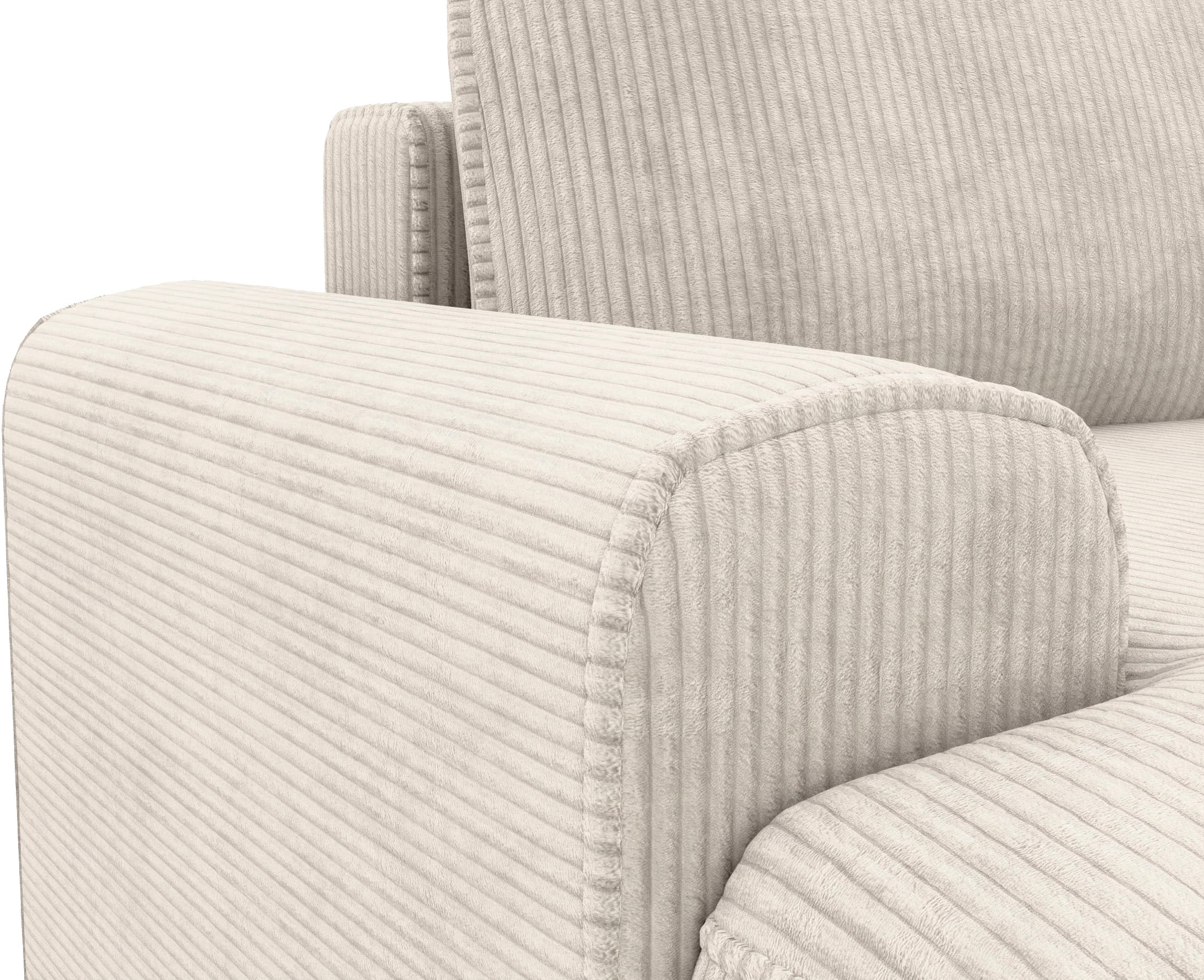 TRENDMANUFAKTUR Ecksofa »Fordon, Schlafsofa mit Bettkasten, Couch in L-Form, Breite 250 cm«, in Cordstoff HYPER, cream, Recamiere rechts