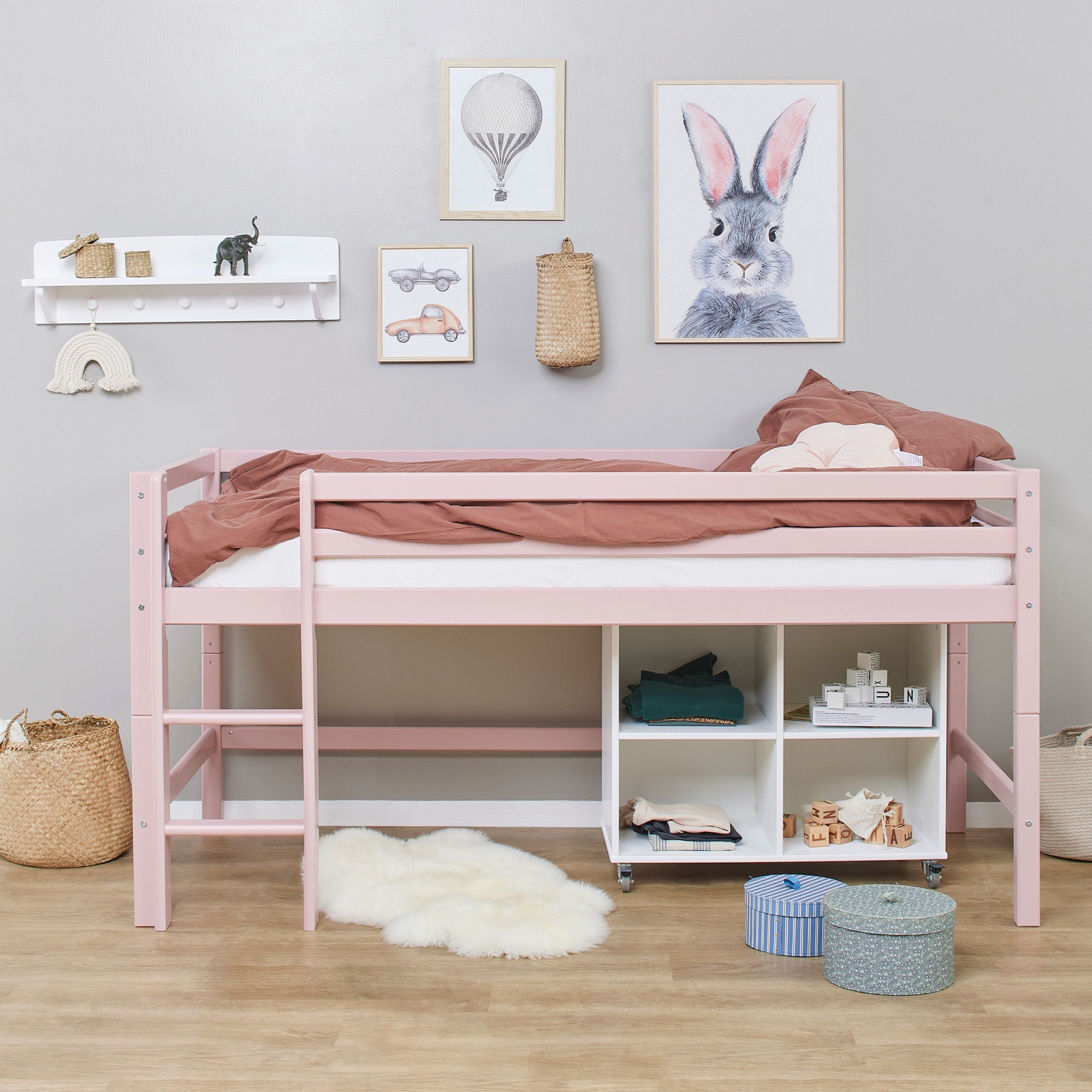 Hoppekids Hochbett "ECO Dream MY COLOR" Set, Bett, 90x200, umbaubar in Einzelbett, 4 Farben