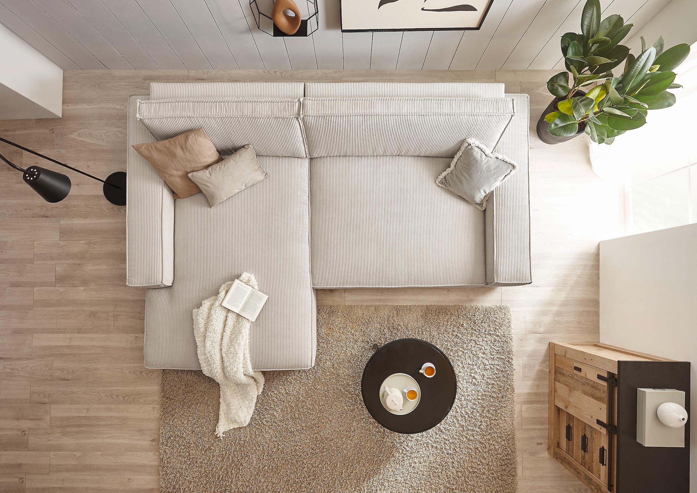 Home affaire Ecksofa »NEU: SHERWOODL XXL 284, Big-Sofa L-Form, tiefe Sitzfläche 95 cm, Cord,«, Leinenoptik, Recamiere rechts/links, auch als Schlafsofa stellbar