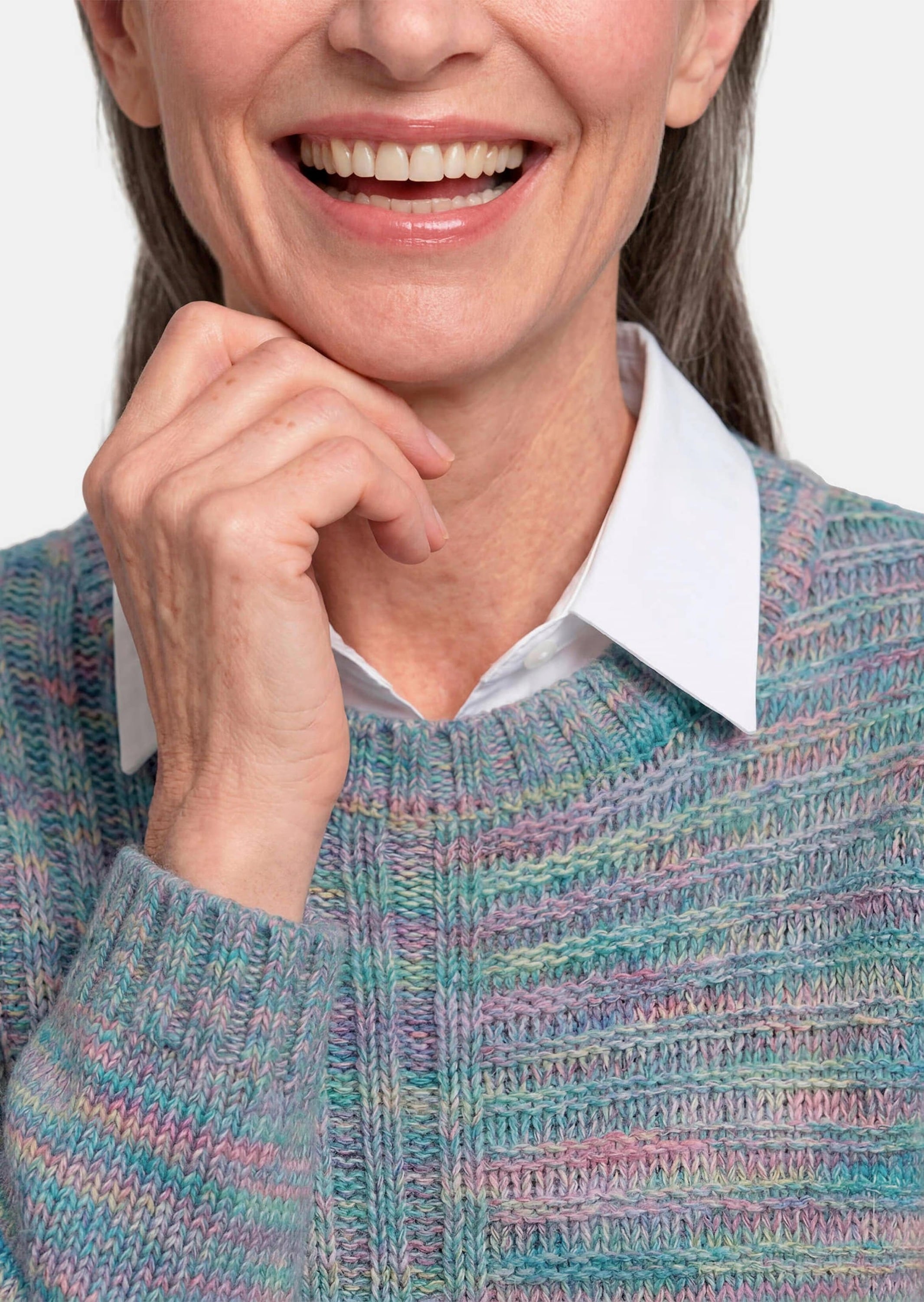 GOLDNER Rundhalspullover »Melangepullover mit U-Boot-Ausschnitt« mit Multicolorgarn gestrickt