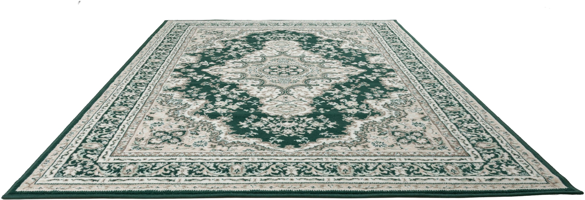 Teppich OTTO HOME "Oriental, Made in Belgium", grün (dunkelgrün), B:160cm H:7mm L:230cm, Kunstfaser, Teppiche, Teppich, Orient-Optik, mit Bordüre, Teppich, Kurzflor, Weich, Kundenliebling 2