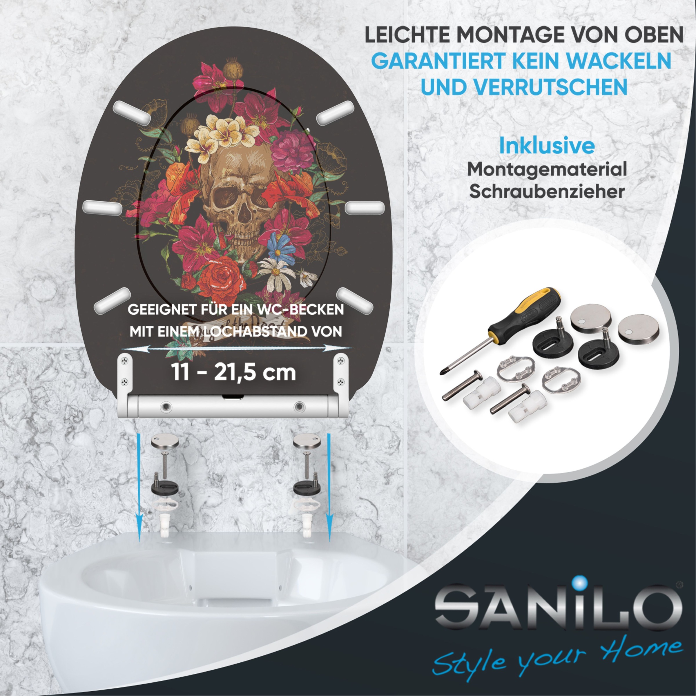 Sanilo WC-Sitz »Day of the Dead mit Absenkautomatik & Quick Release« Premium Toilettendeckel, abnehmbar, leichte Montage von oben