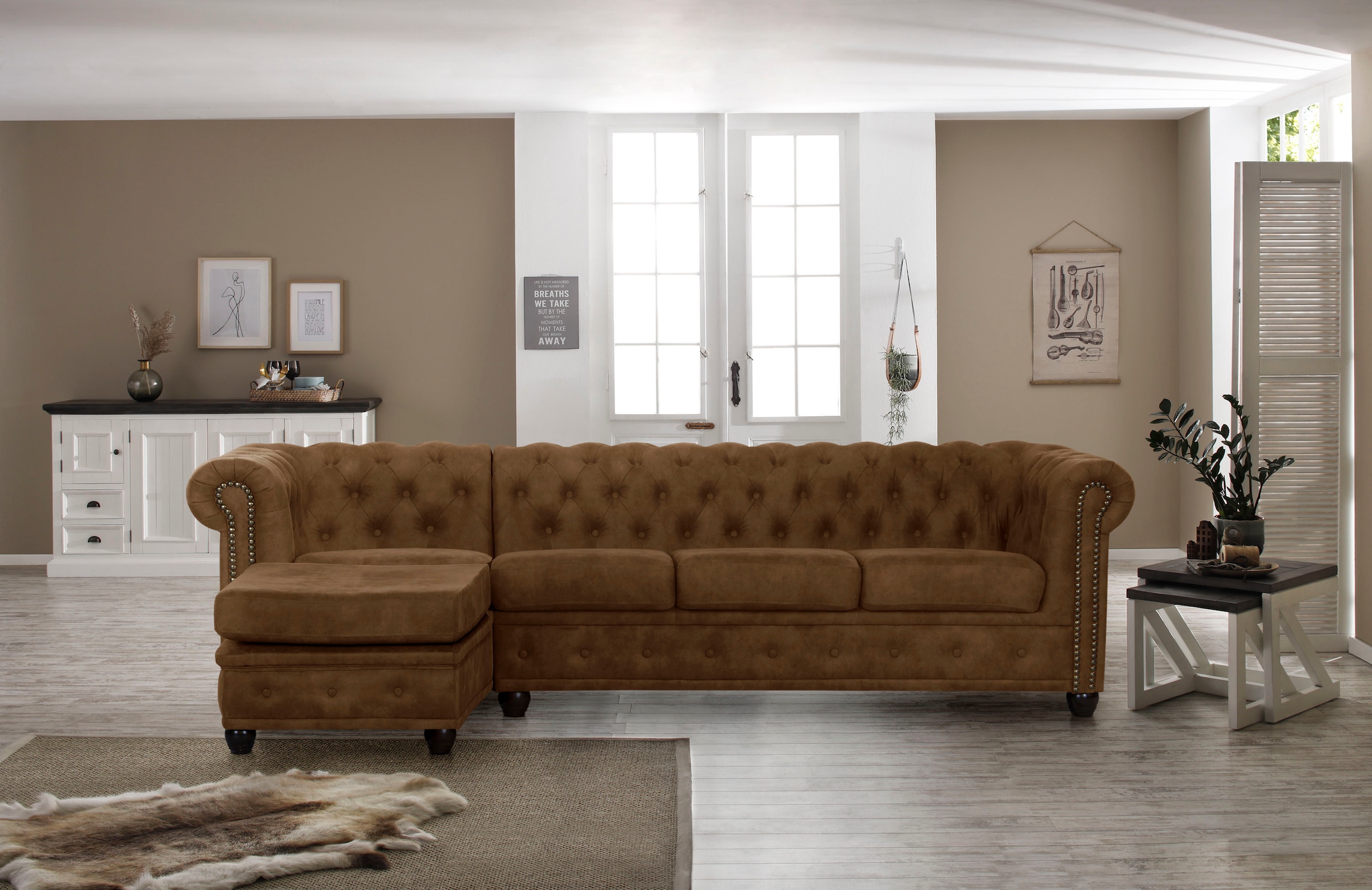 Home affaire Chesterfield-Sofa "Rysum L-Form", Chesterfield-Optik mit Ottomanen-Abschluß