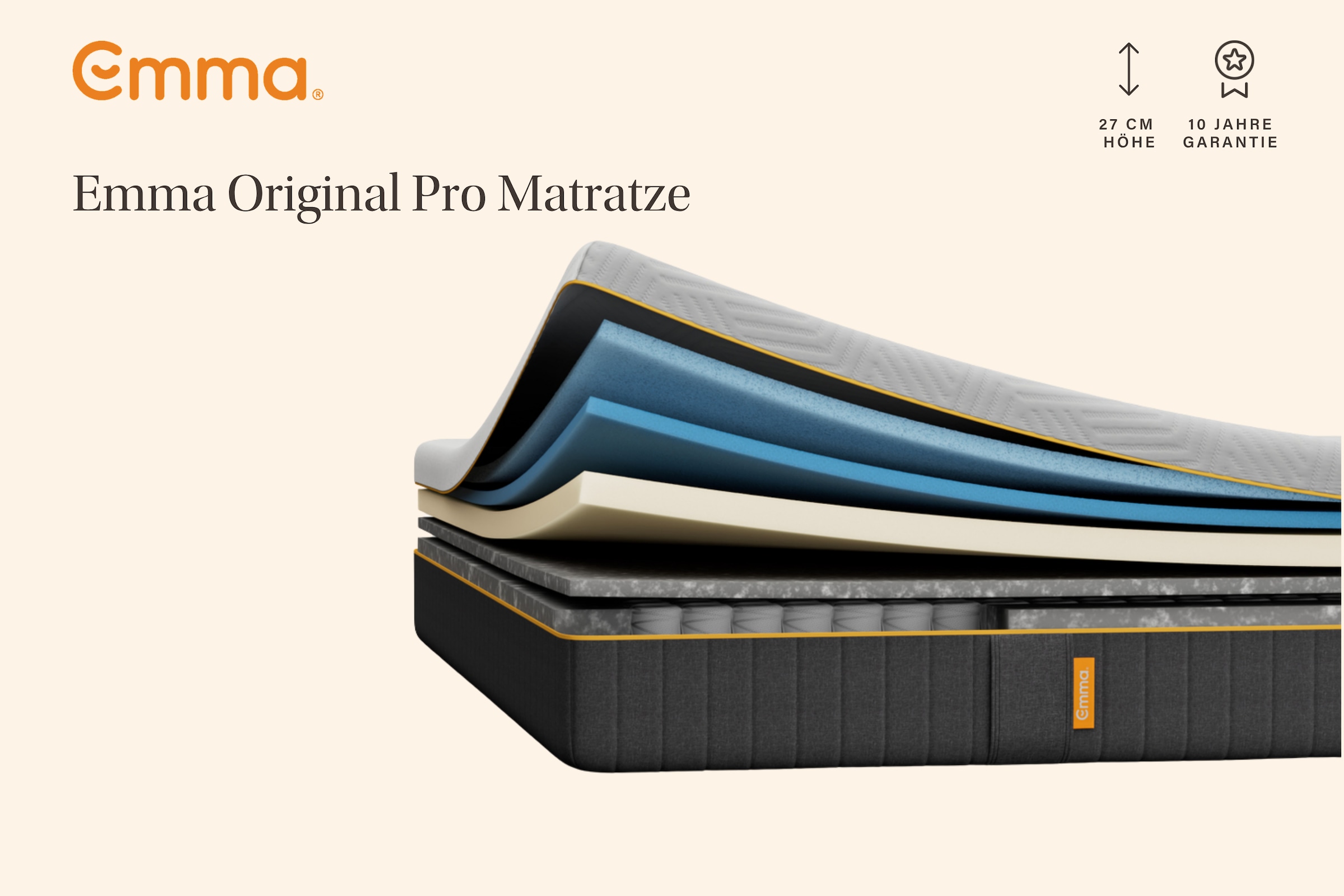 Emma Hybridmatratze »NEUHEIT: Emma Original Pro Matratze« 27 cm hoch 1 Stk. tlg. 7-Zonen-Komfort, MemoryAdapt-Schaum, Randschutz, waschbarer Bezug