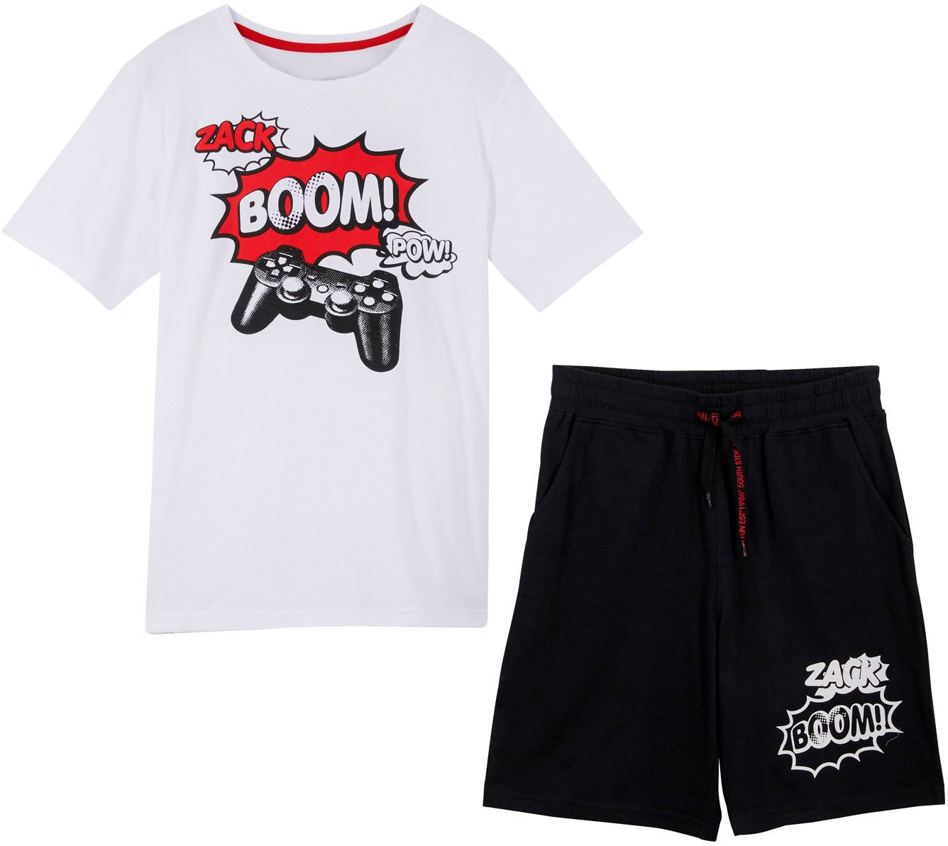 bonprix Set, 2 bequeme Passform, mit kurzem Ärmel, mit Gaming-Print, aus Baumwolle