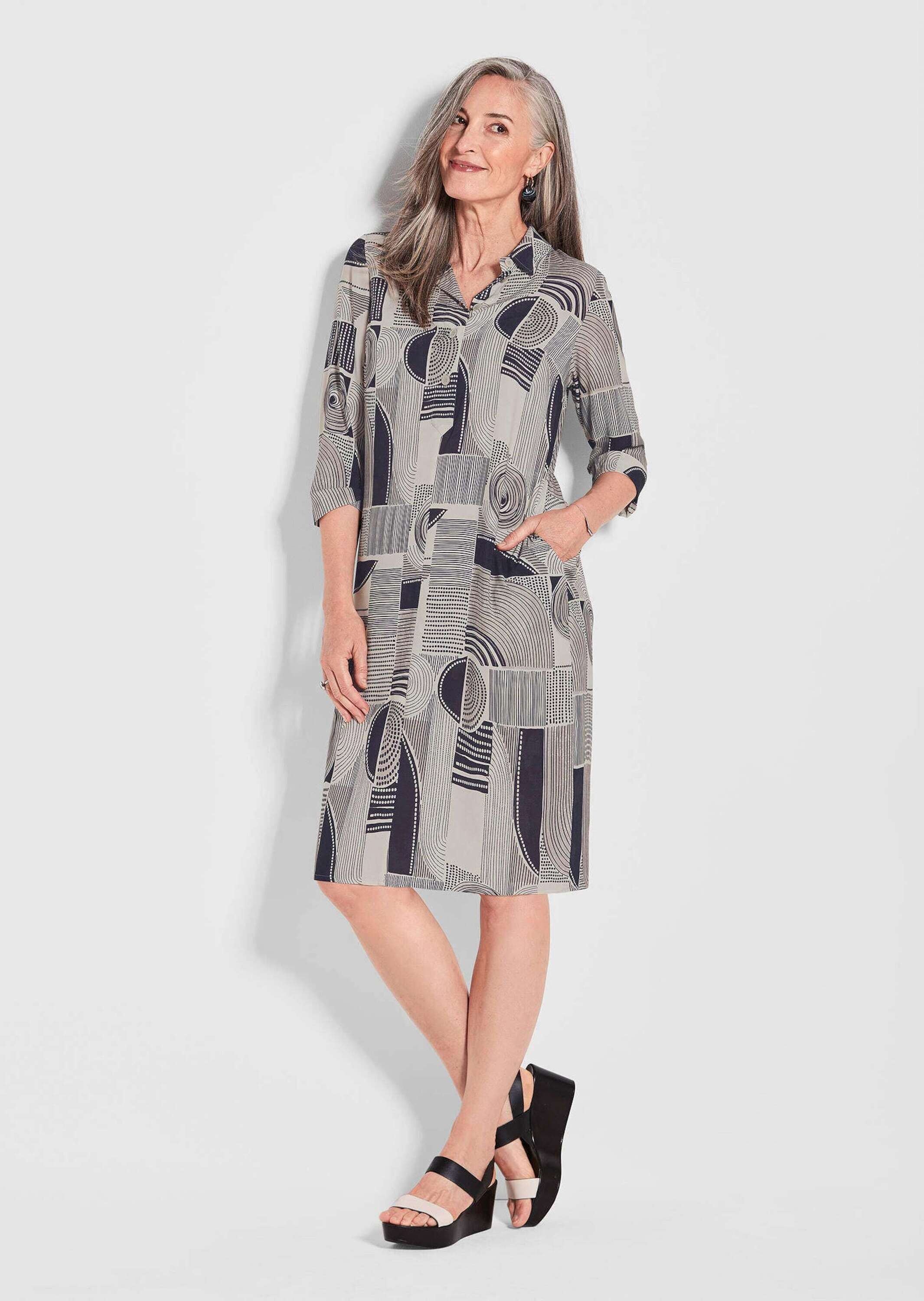 Goldner Shirt Dress Petite Black Patterned 24 3
