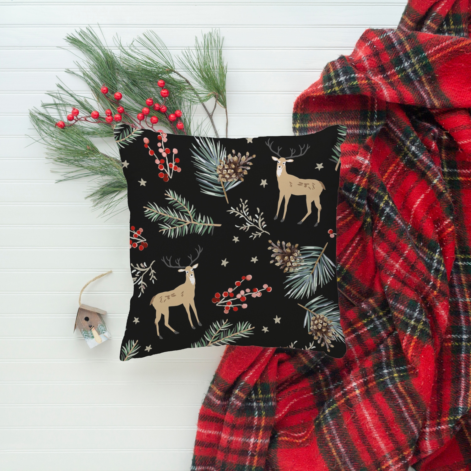 queence Dekokissen »Rudolf«, Kissenhülle,Rentier,Weihnachten,Schwarz,Winterlich,Weihnachtsmotiv