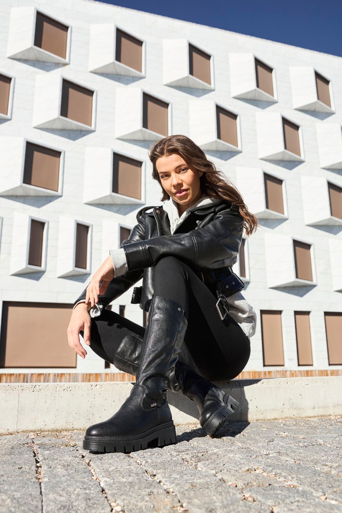 Thumbnail - Rieker Winterstiefel Langschaftstiefel, Plateaustiefel mit Stretch am Schaft, TEX-Membrane