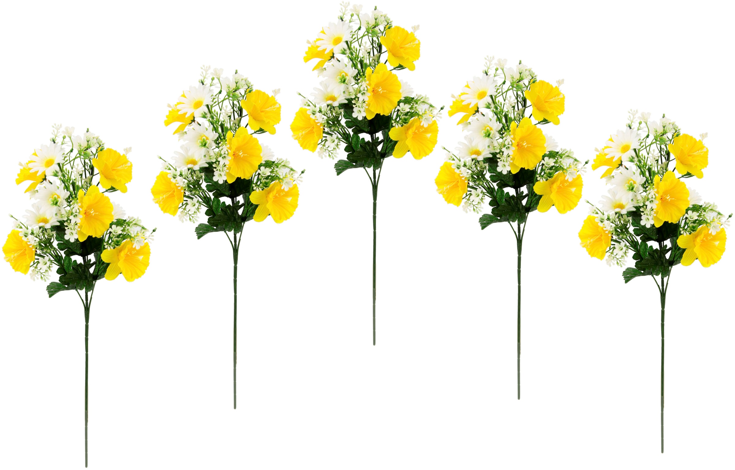 bestellen 5er I.GE.A. | Frühjahrsblumen Narzissen Margeriten Set BAUR »Osterglocken Vasen Zweig«, Kunstblume für Osterdeko Gänseblümchen