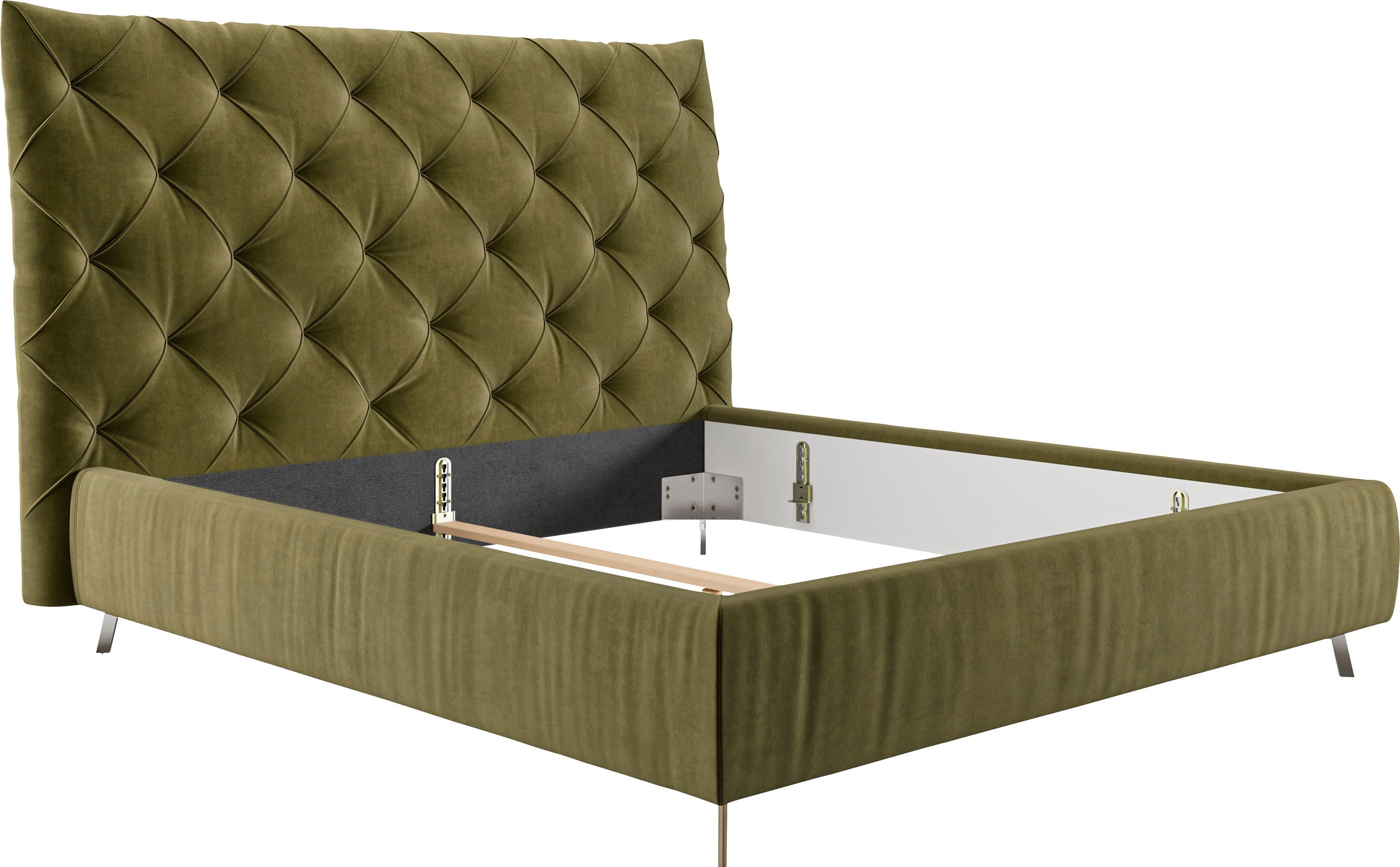 Polsterbett HOME AFFAIRE "Elloree, in 4 Breiten, hinten mit Originalstoff bezogen, auch in Leder", grün (oliv), B:236cm H:143cm L:254cm, 100% Polyester, Betten, Polsterbett ohne Bettkasten Polsterbett, Kopfteilhöhe 143cm, belastbar bis 280 kg, auch in Übe 2