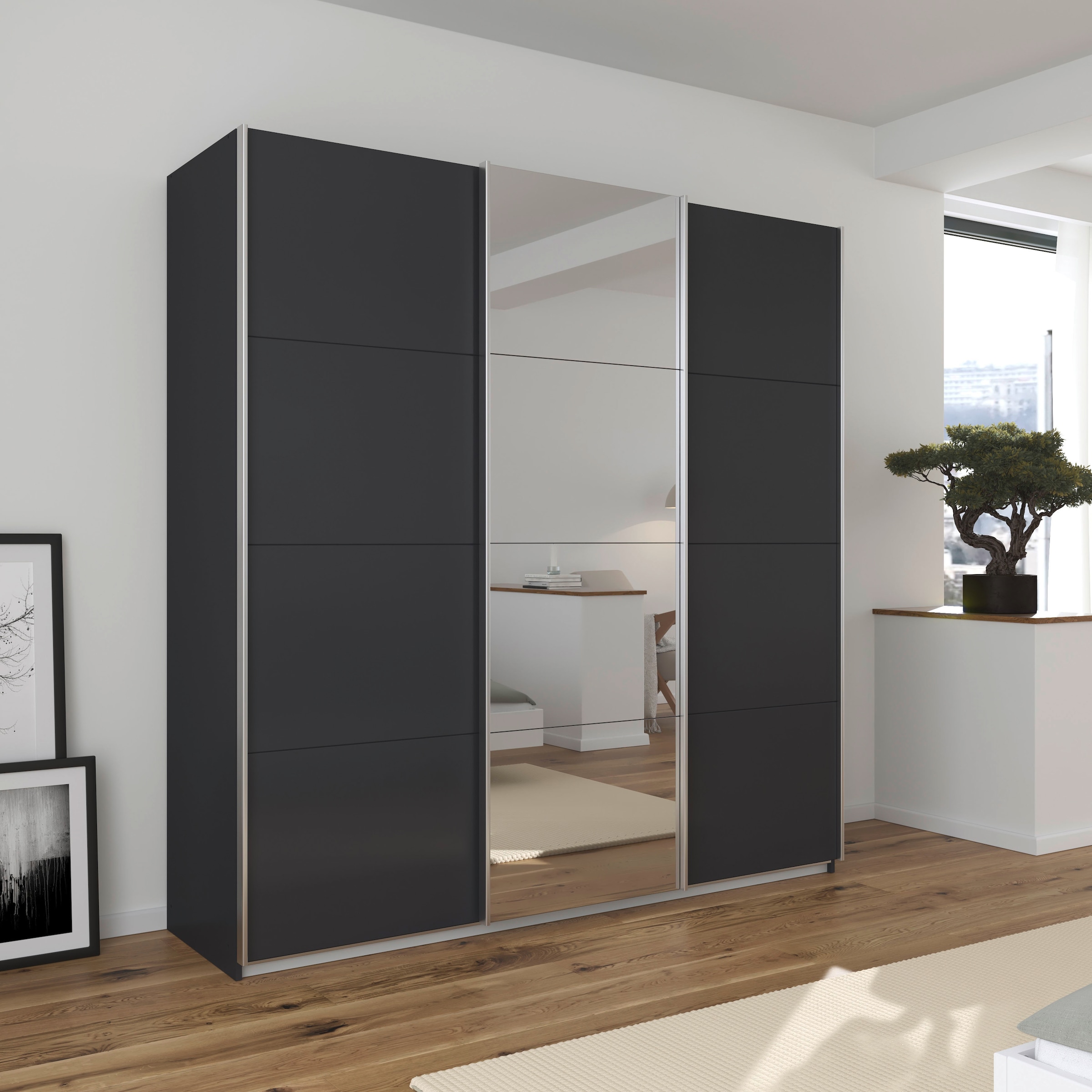 rauch Schwebetürenschrank »Kleiderschrank Schrank Garderobe Wäscheschrank TOMA«, inkl. Regaleinsatz sowie zusätzlichen Einlegeböden MADE IN GERMANY