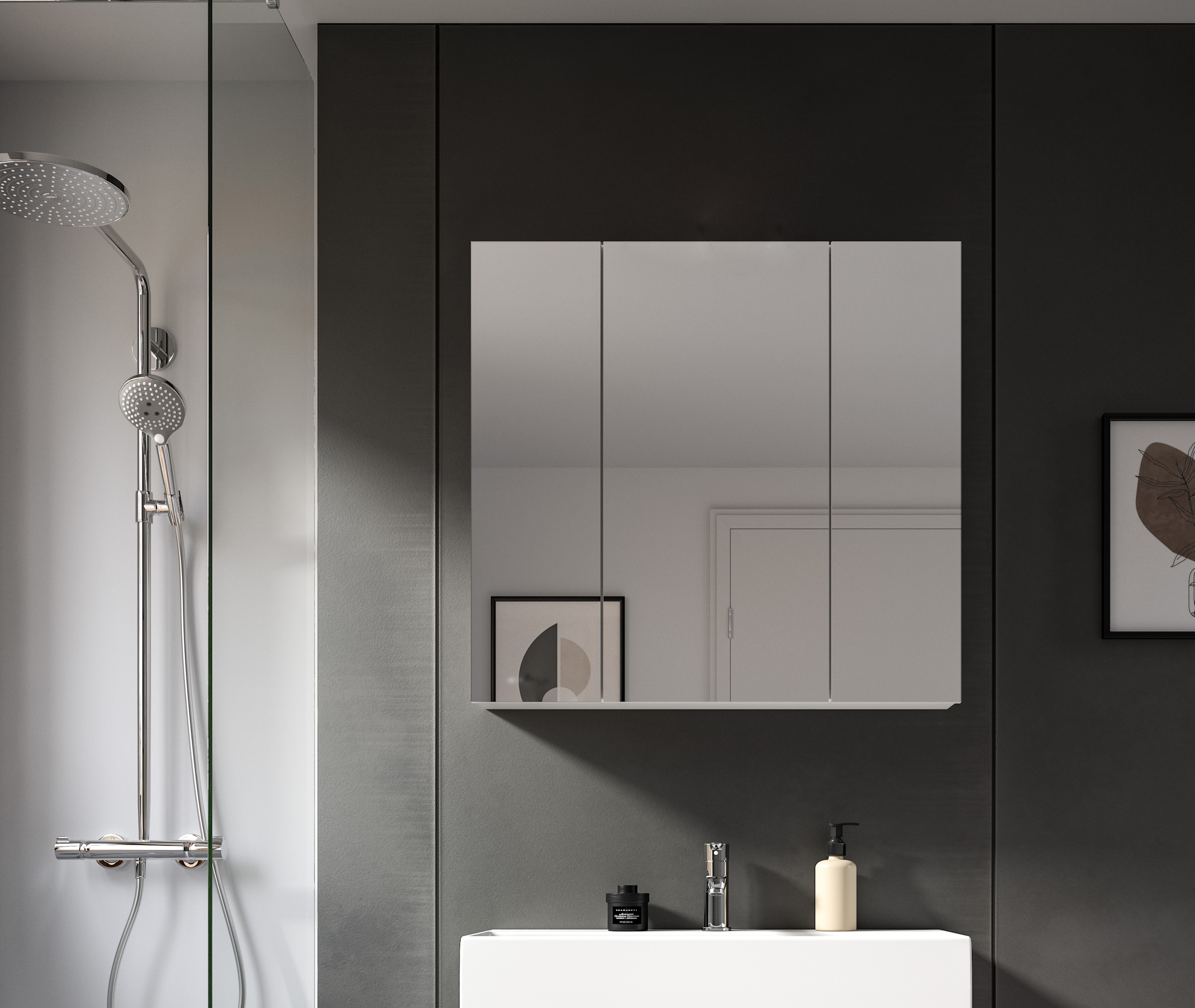 welltime Spiegelschrank »BIEL, TOPSELLER!, Breite 82 cm, 3 Türen, 6 Einlegeböden, 9 Fächer«, (1 St.), Badmöbel, Badschrank, Schrank, Wandschrank, Bad, Badezimmer