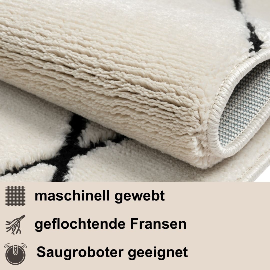 My Flair Moroccan Diamond Rug White/Black 100x200cm 3