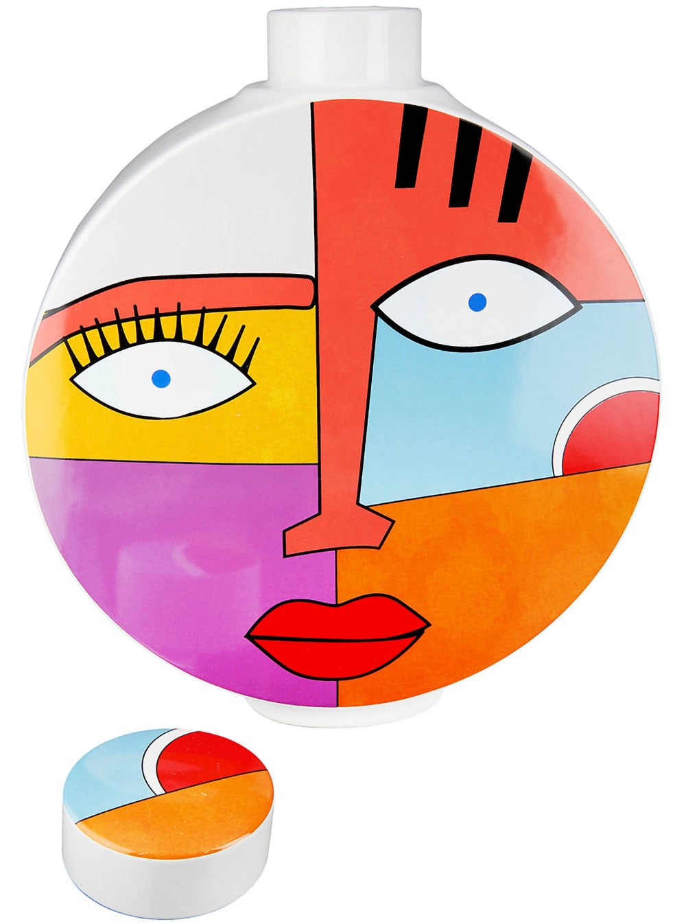 GILDE Dekovase »Deckelvase Grafic Face, Höhe ca. 29,5 cm«, (1 St.), Dekoobjekt aus Keramik