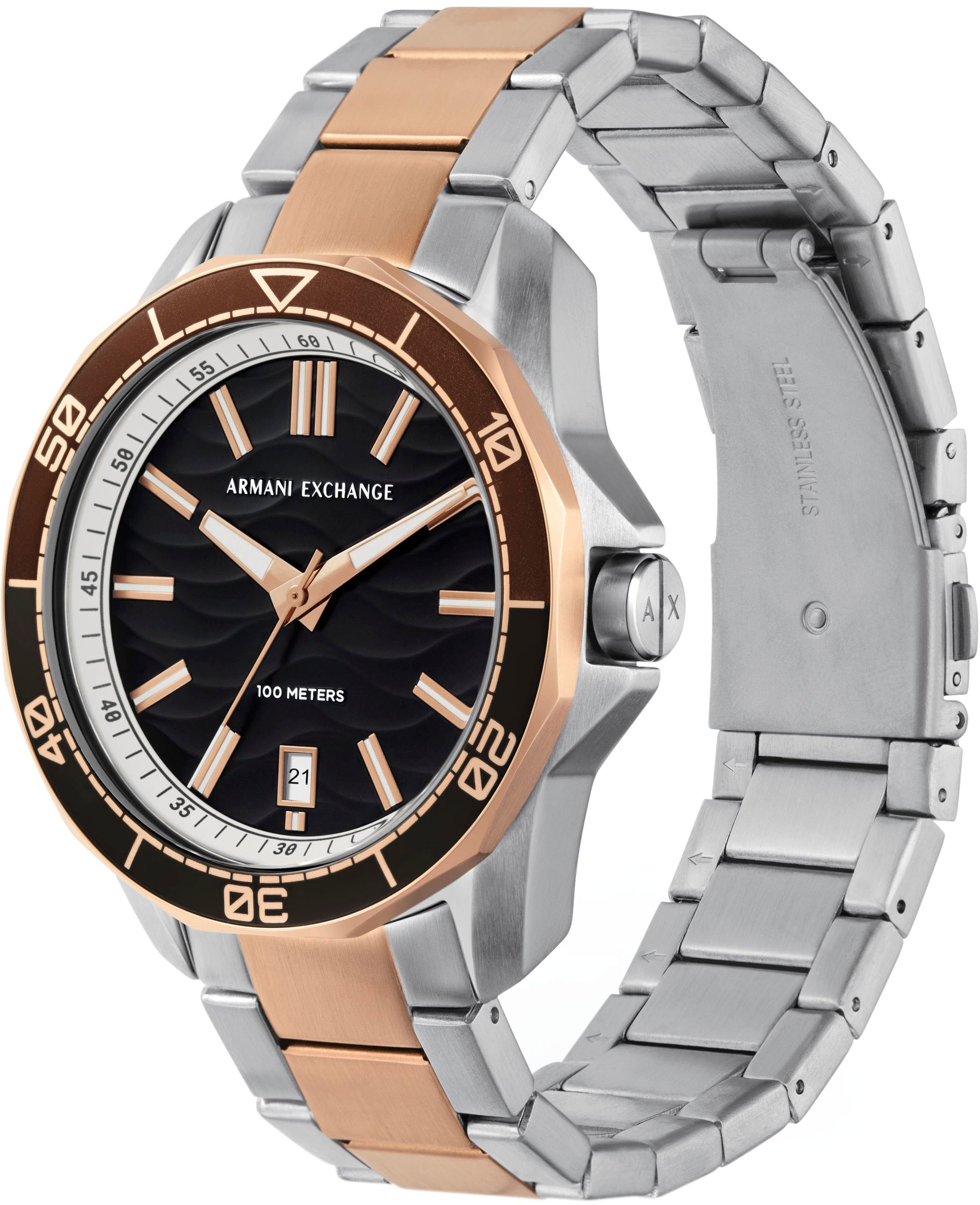 ARMANI EXCHANGE Quarzuhr, Armbanduhr, Herrenuhr, bis 10 bar wasserdicht, Edelstahlarmband