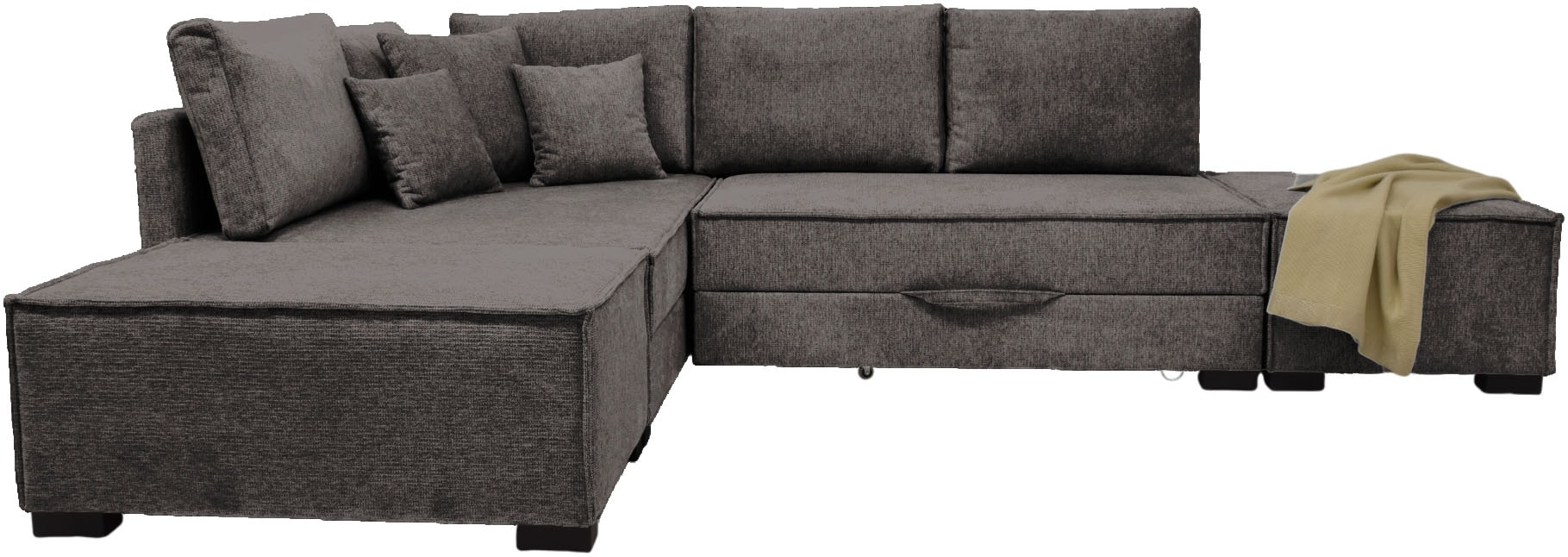 INOSIGN Ecksofa inkl. Bettfunktion, Bettkasten, 3 Zierkissen, Boxspringbett günstig online kaufen