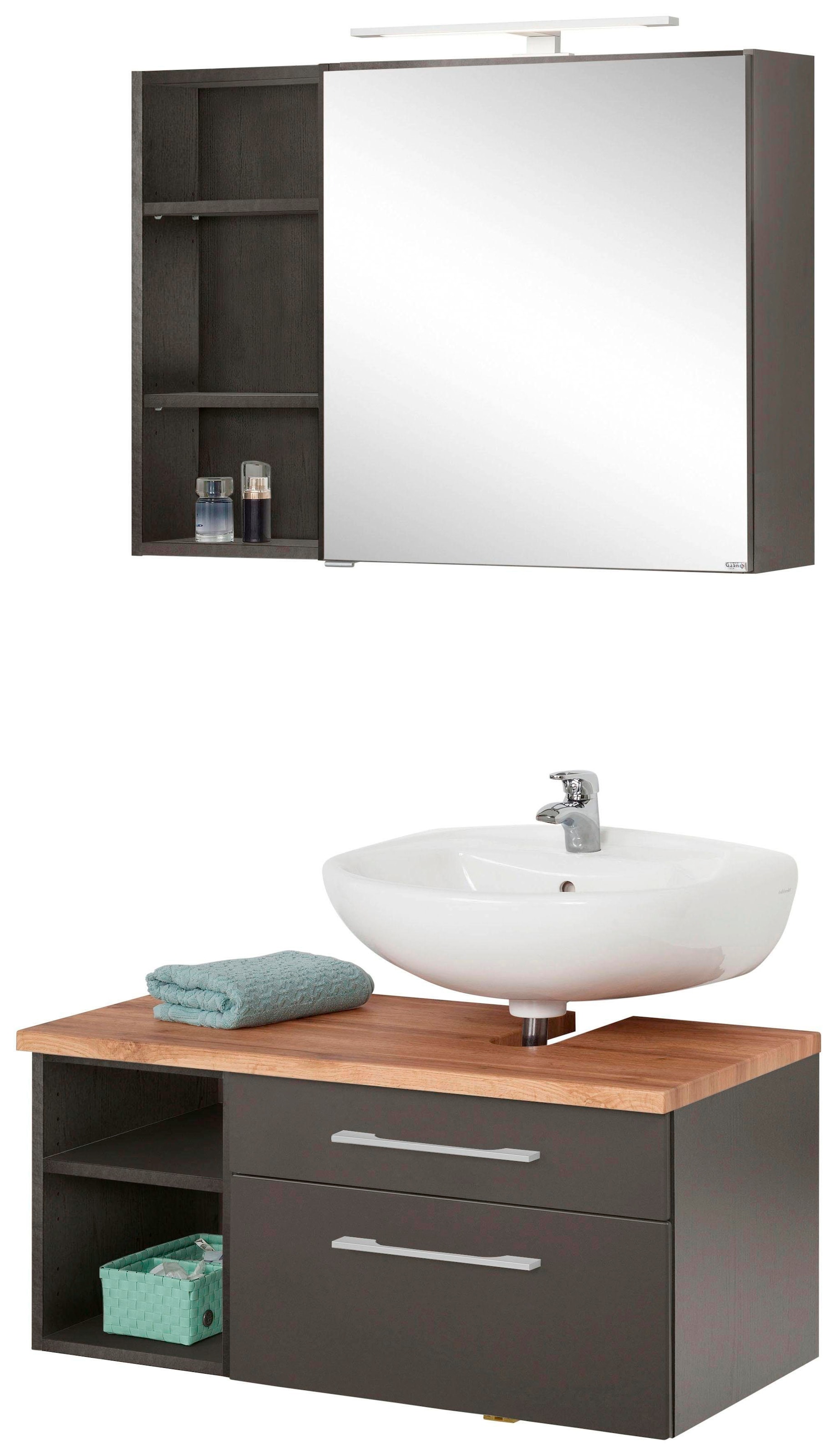 welltime Badmöbel-Set "Davos" 3 Stk. tlg. mit LED-Beleuchtung, Hängeschrank günstig online kaufen