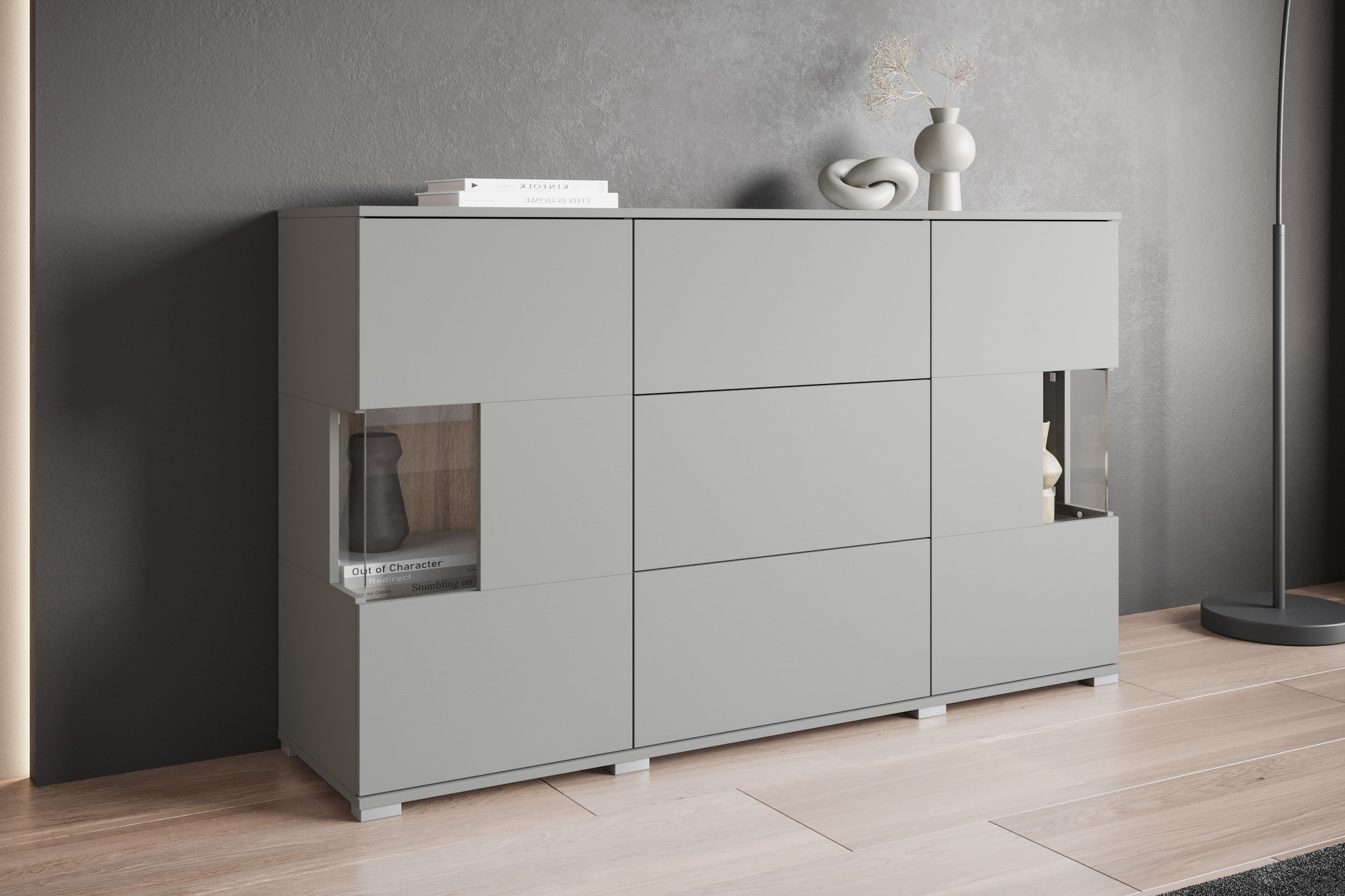 INOSIGN Sideboard »Kenia«, (1 St.), Sideboard mit 3 Schubladen, 6 Fächern, Glastüren, Breite 150 cm