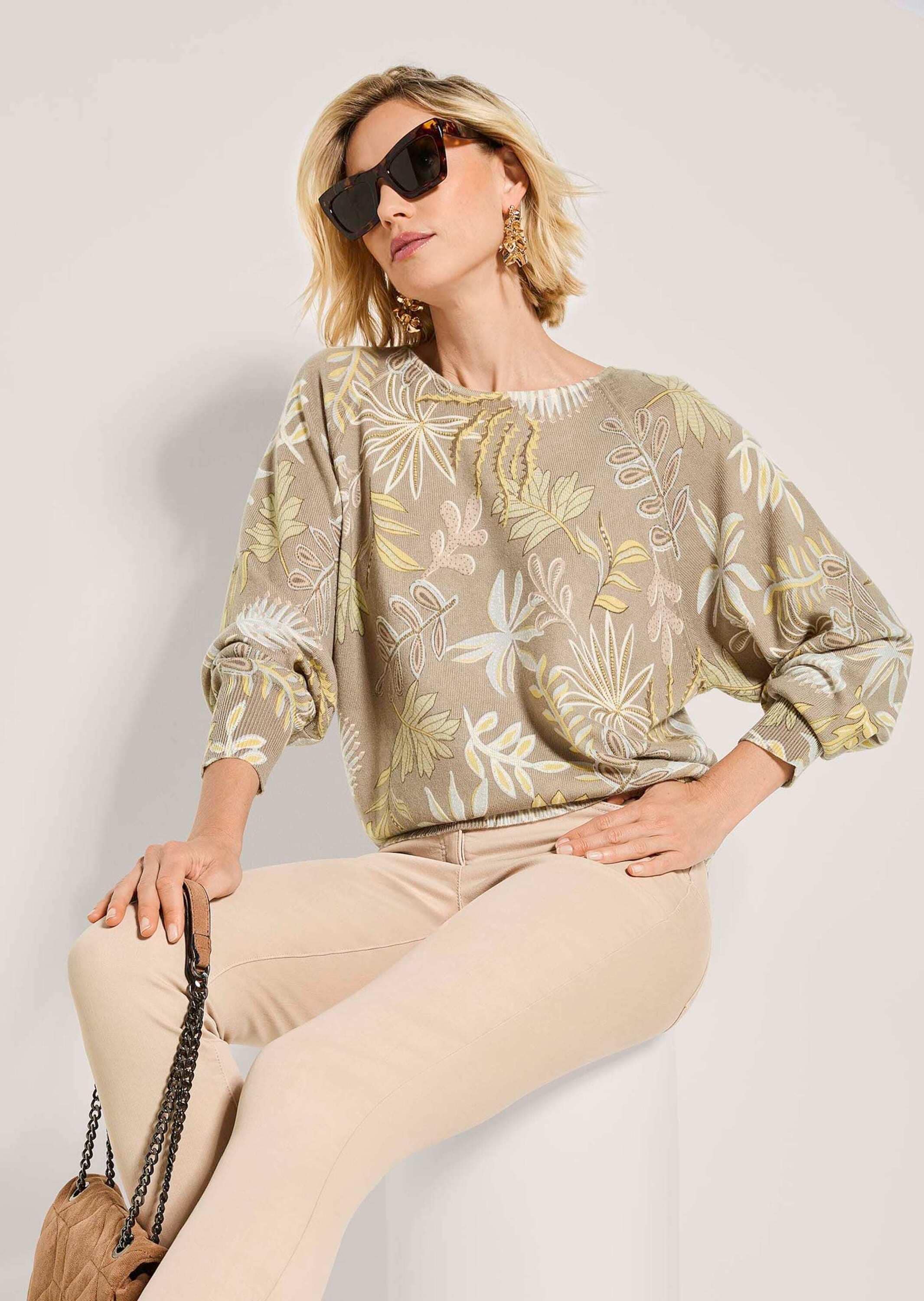 MADELEINE Longpullover »Kaschmirpullover Sommerpullover mit Blättermuster« Sanftes Blättermuster