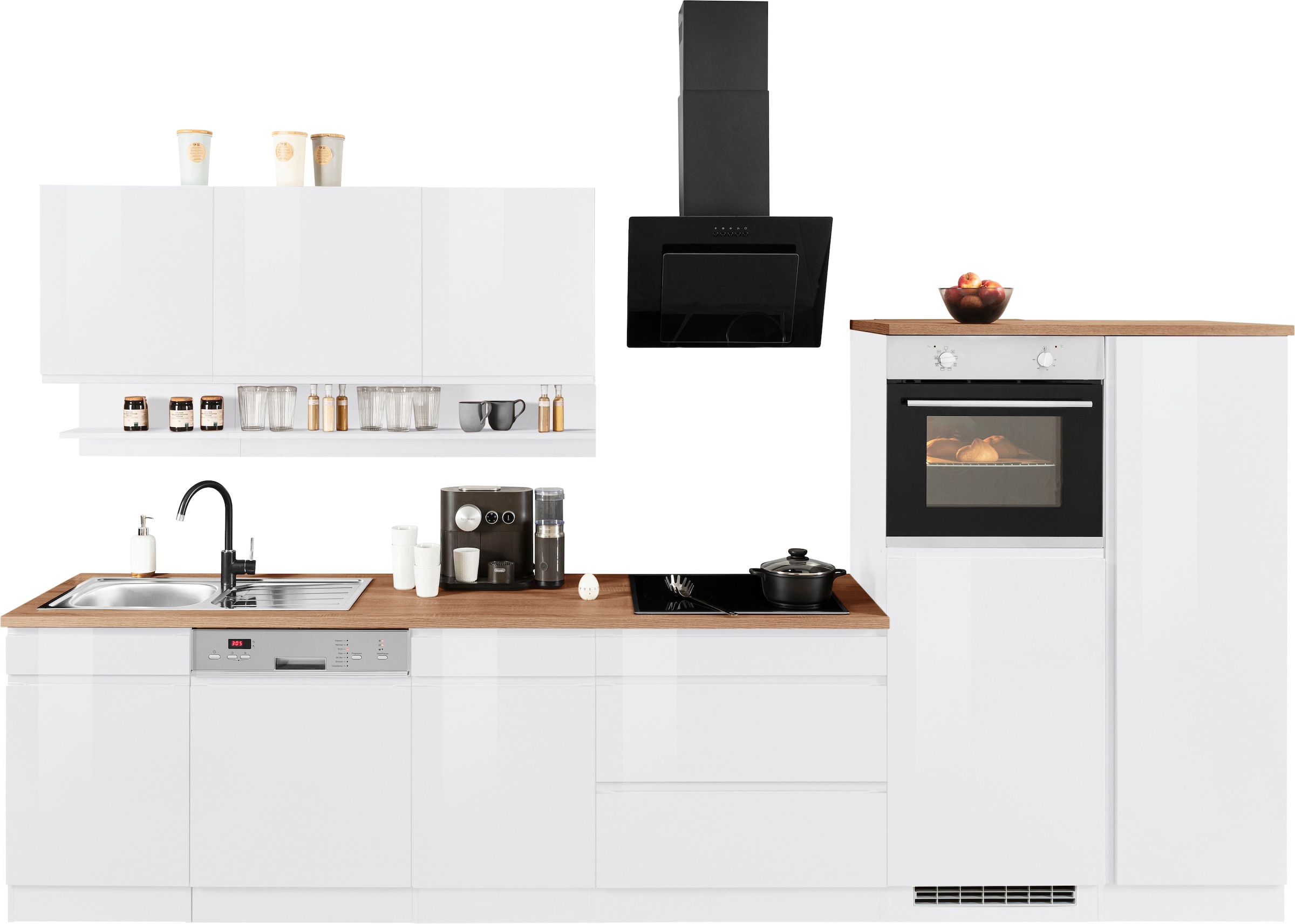 KOCHSTATION »KS-Virginia,neu in verbesserter Ausführung« Arbeitsplatte 38 mm stark, Stauraum, Softclose,  Breite 350 cm, Soft-Close, ohne E-Geräte