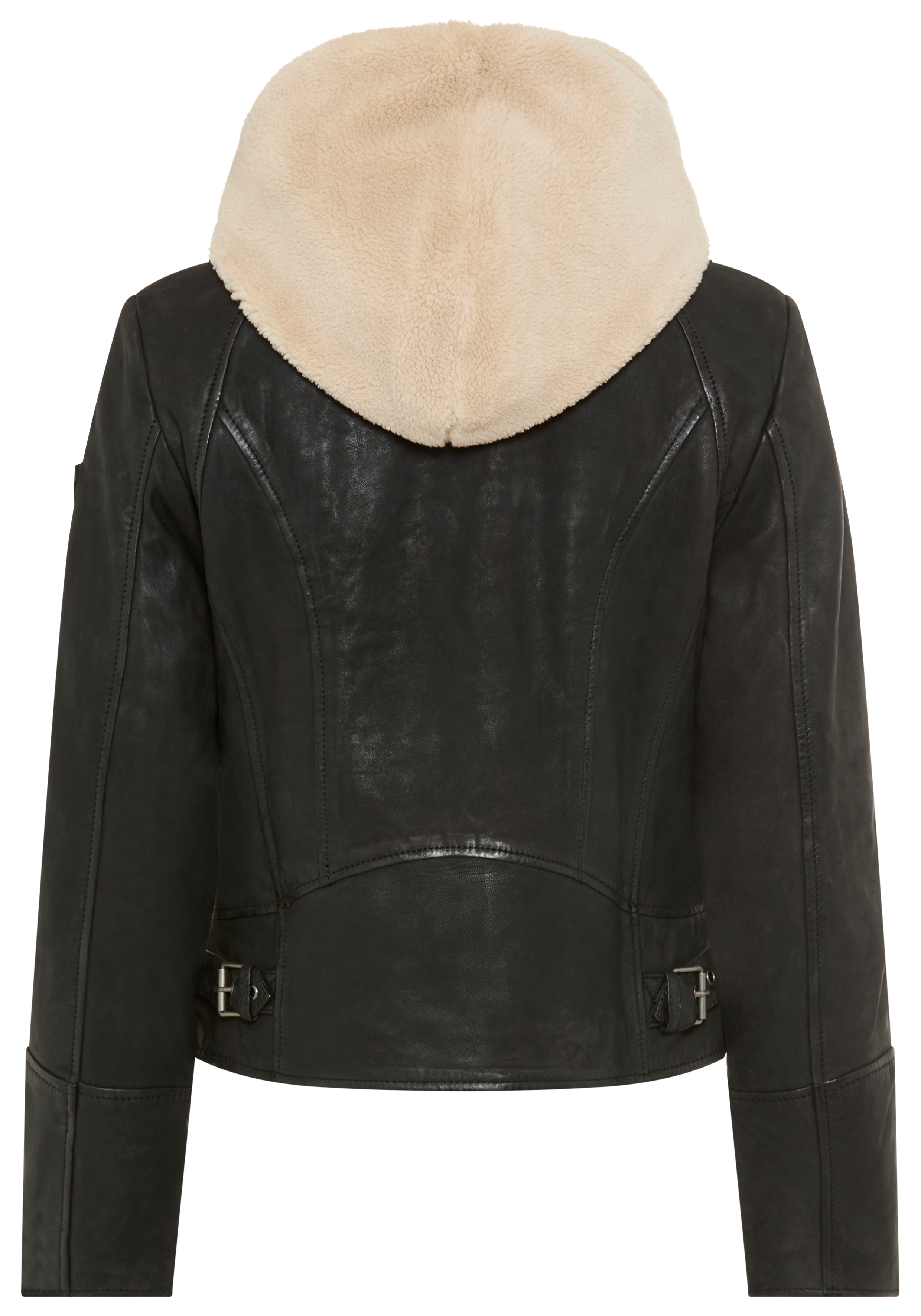 Thumbnail - Mauritius Lederjacke "MWNedra" mit Kapuze mit abknöpfbarer Teddyplüsch-Kapuze