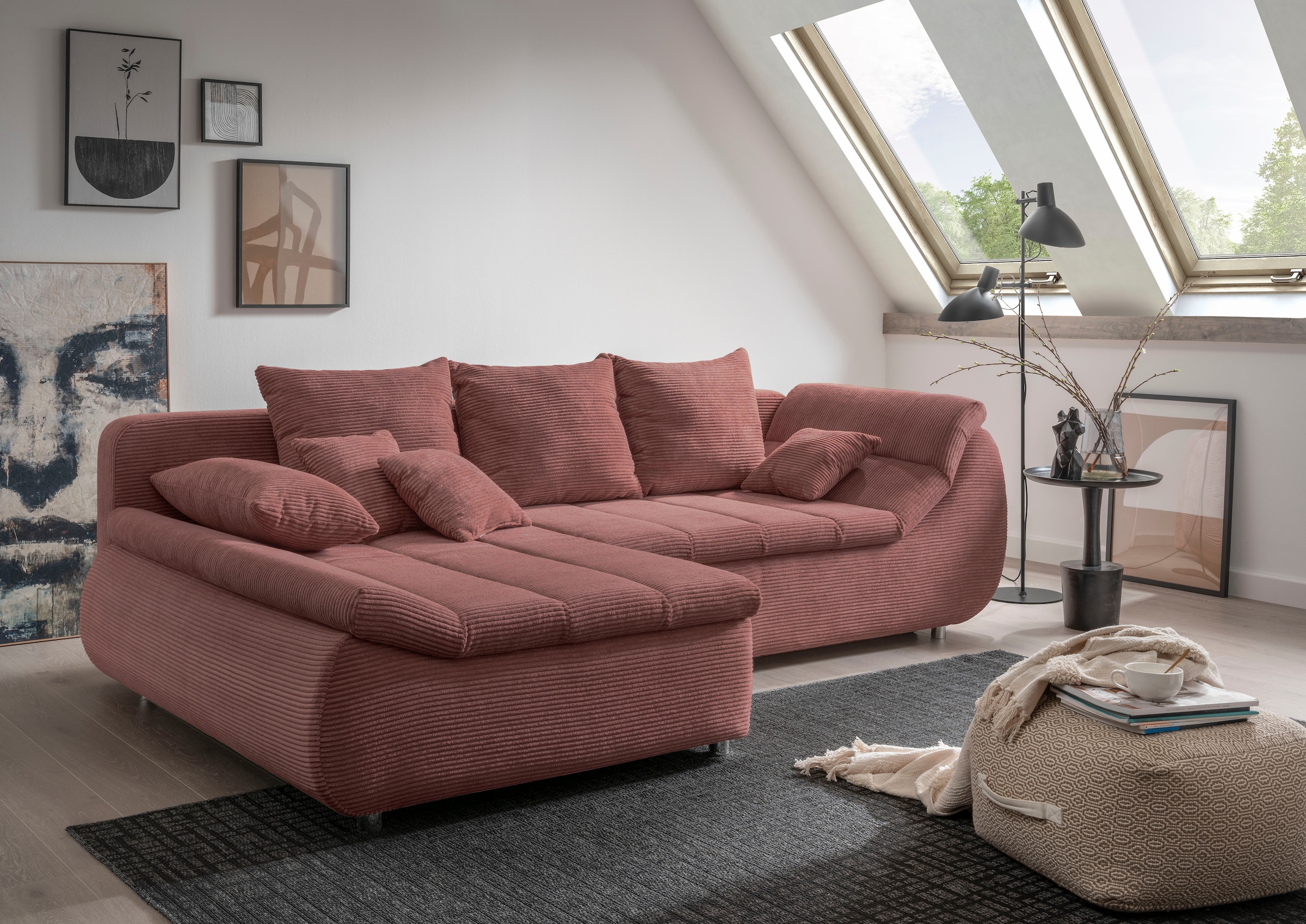 INOSIGN Ecksofa "Imola elegant und bequem, aktuelle Steppung im Sitz, L-For günstig online kaufen