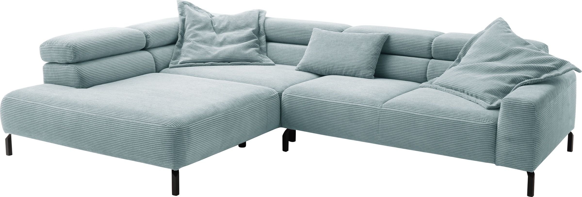 Places of Style Ecksofa »Antonelli, L-Form, inkl. Kopfteilverstellung, Breite 312 cm«, ohne Sitztiefenverstellung, in Cord, bleu