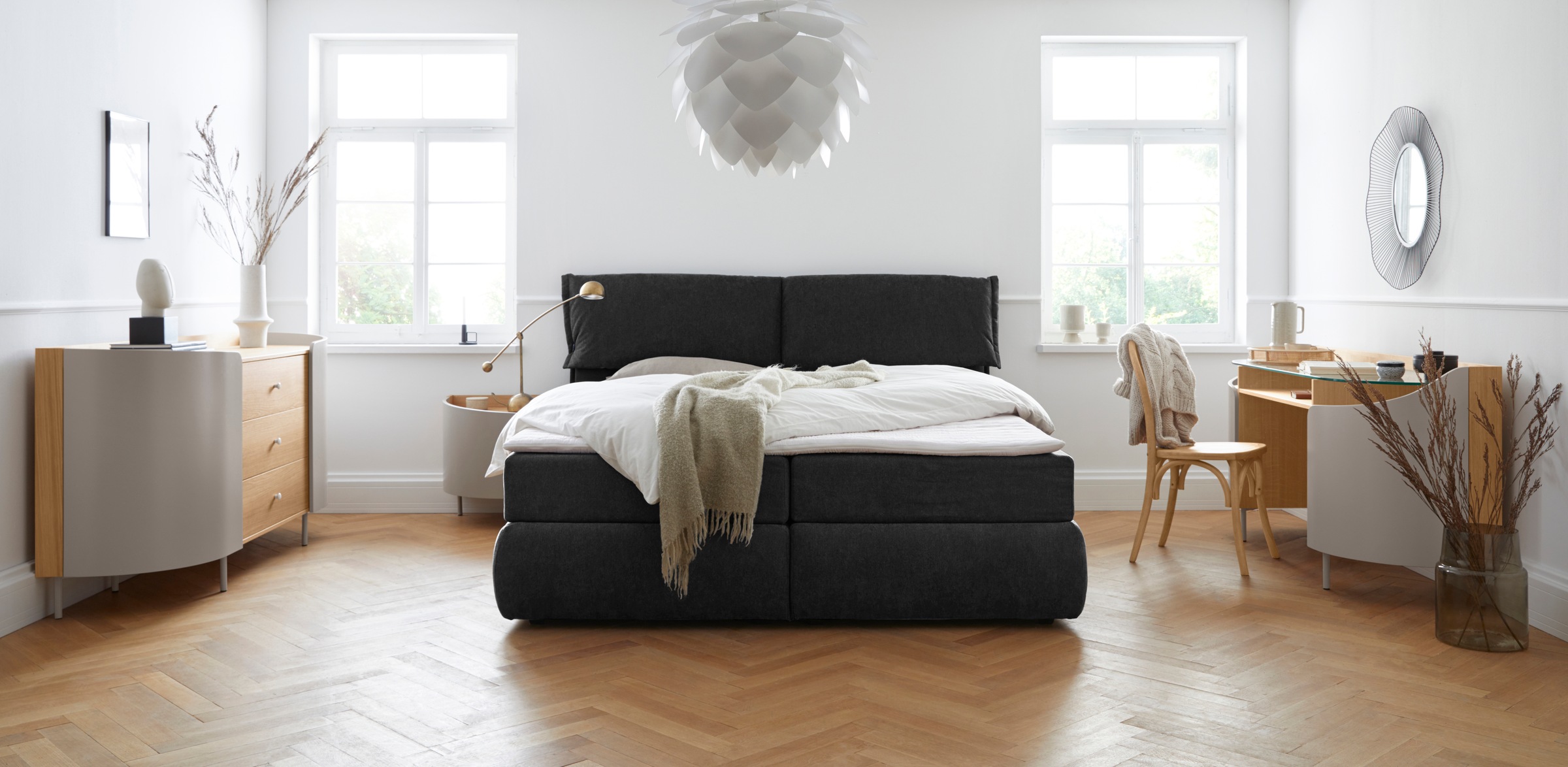 andas Boxspringbett »Jenson«, in 4 Farben, 4 Breiten, 3 Matratzenarten in 2 Härtegraden, Topper