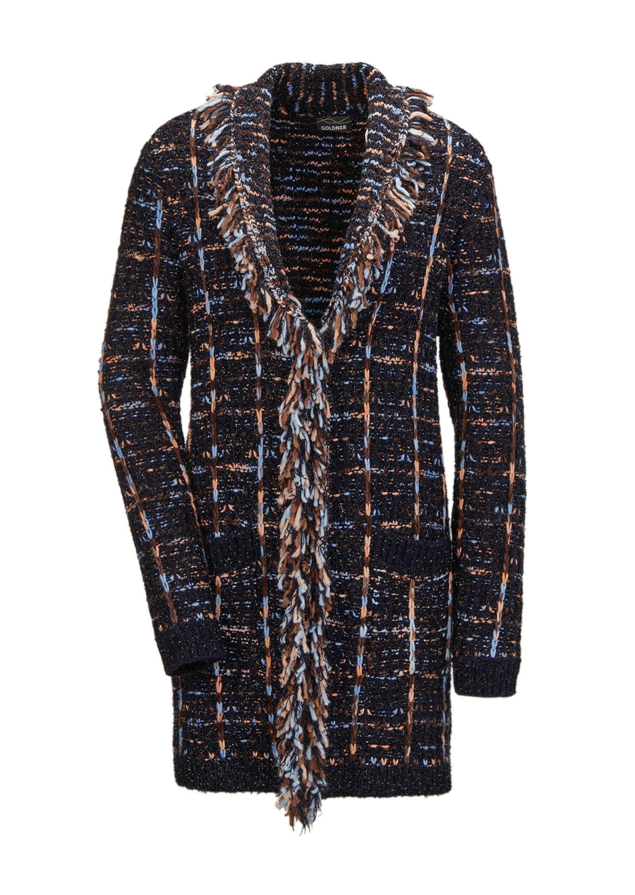 GOLDNER Strickjacke "Kurzgröße Fransenstrickjacke" Ohne