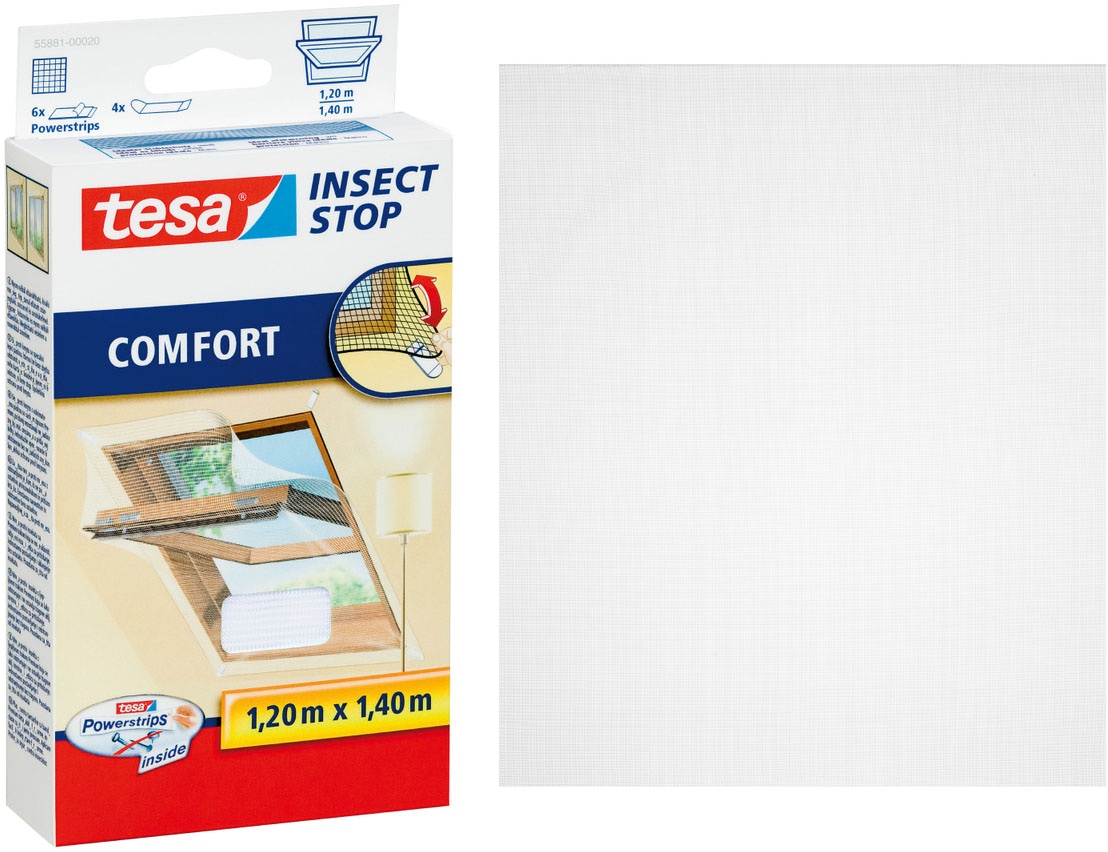 TESA Insektenschutz-Fensterrahmen "Insect Stop Comfort Fliegengitter für Fenster - 1.2 m : 1.4 m", B/H: 120cm x 140cm, Insect Stop Comfort