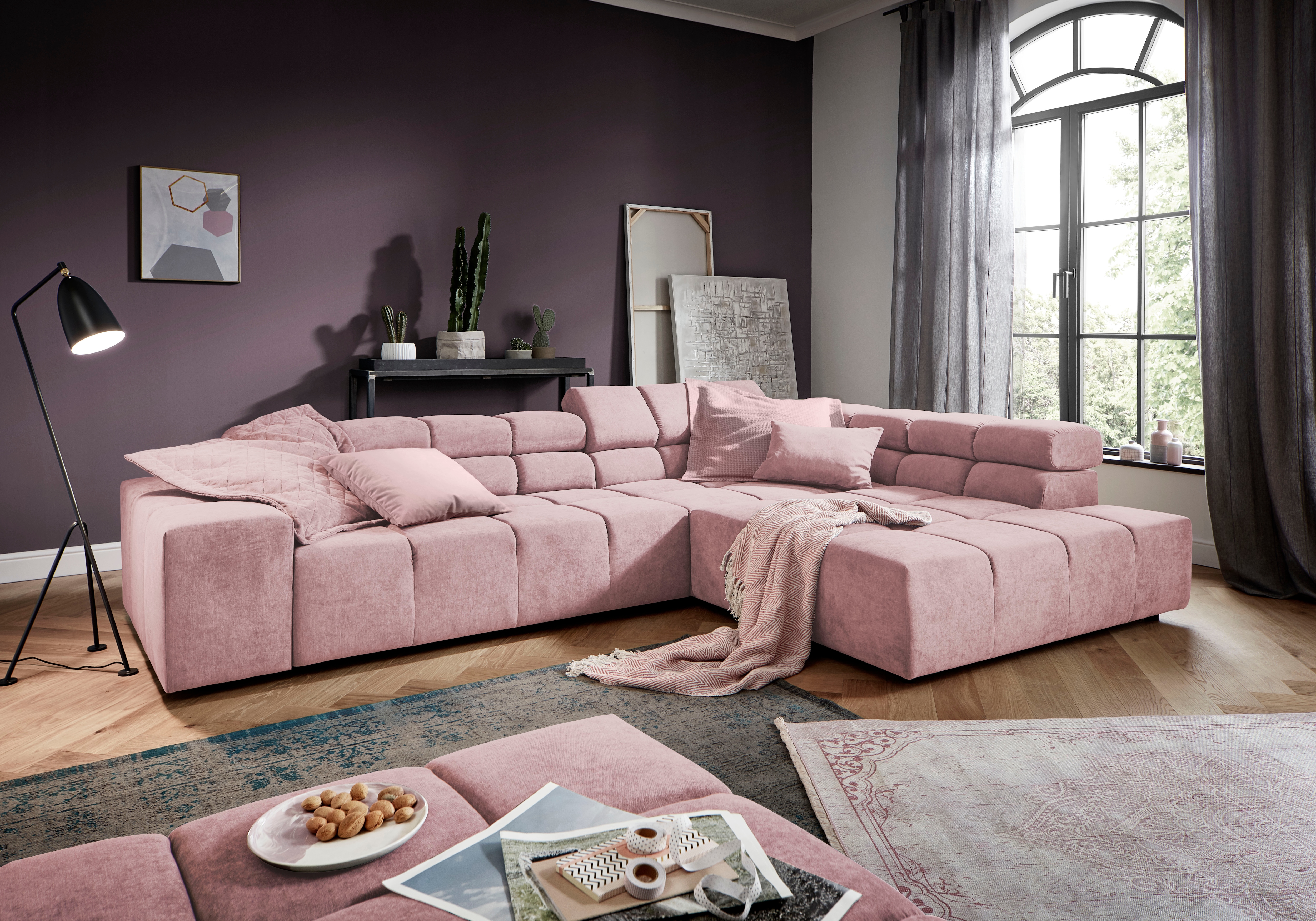 Home affaire Ecksofa "Ancona, Ecksofa, incl. Kopfteilverstellung, Breite 319 cm, L-Form" wahlweise motorische Sitztiefenverstellung, auch in Cord + Easy Care