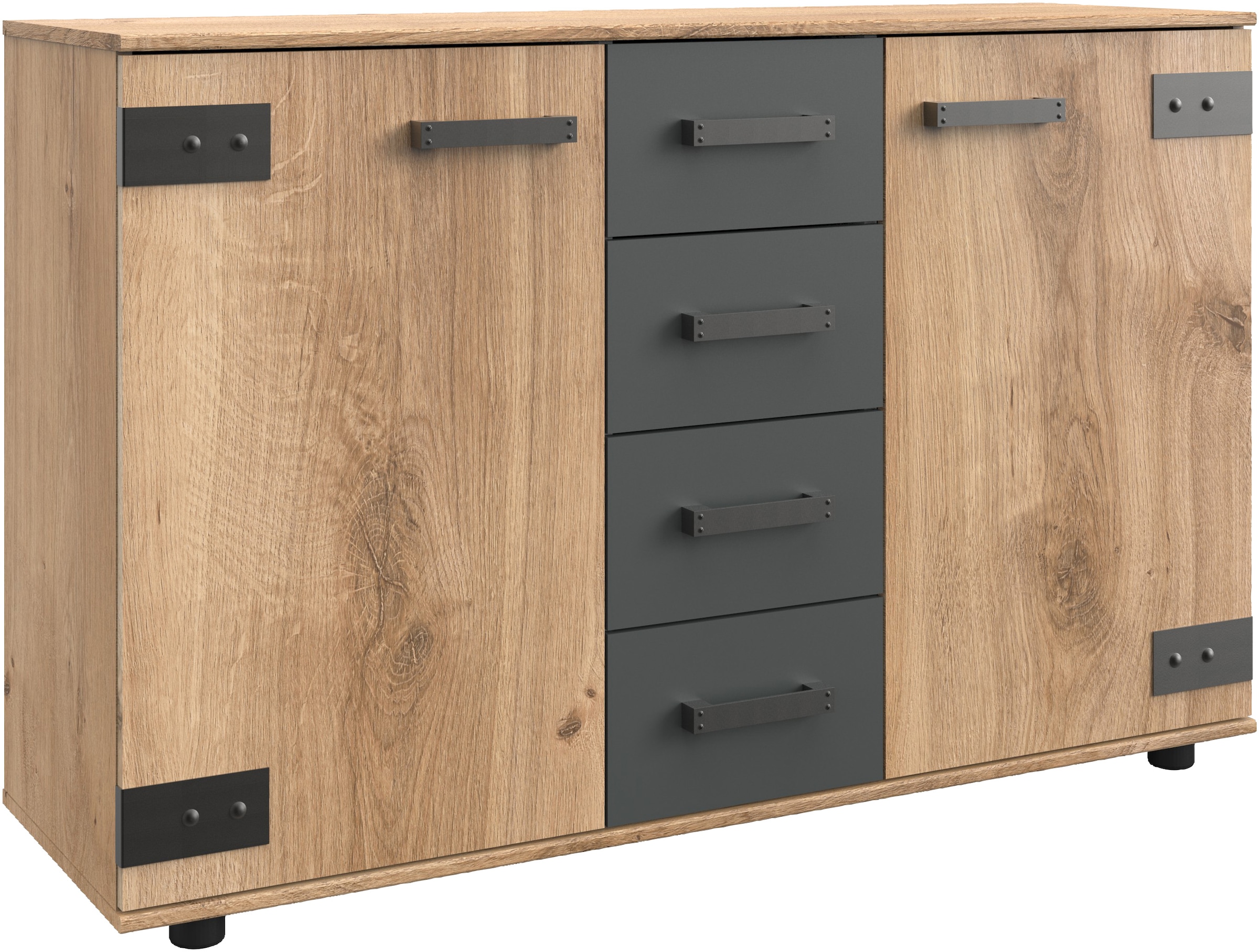 Wimex Kombikommode "Stockholm Sideboard Kommodenschrank", rustikale Optik Industrial-Look, 2-türig mit 4 Schubladen