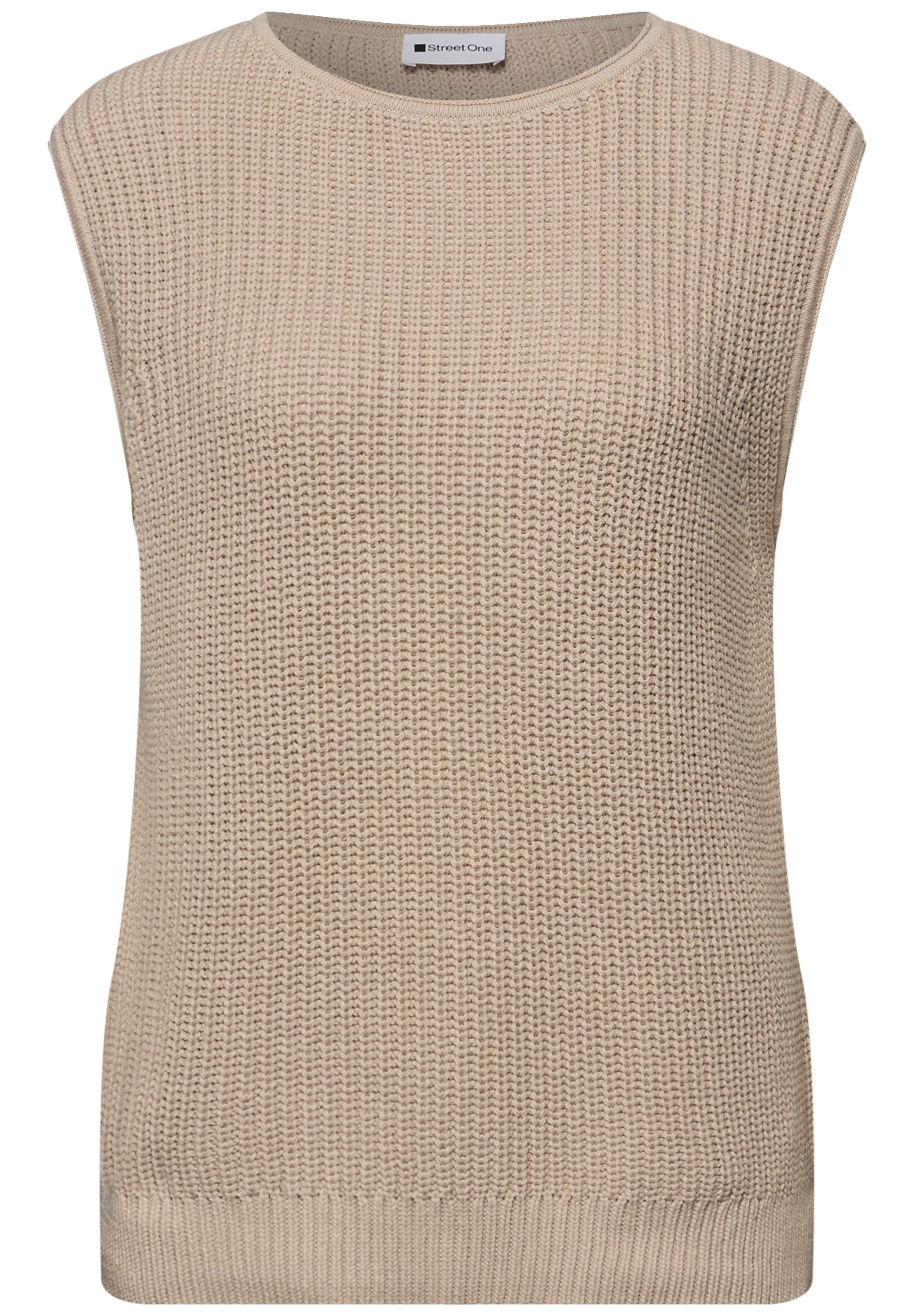 Pullunder STREET ONE, Damen, Gr. 46, cotton beige, Strick, Obermaterial: 60% Baumwolle, 40% Polyacryl, unifarben, lässig geschnitten hüftbedeckend, Rundhals, Pullover Pullunder, in Strick-Optik 6