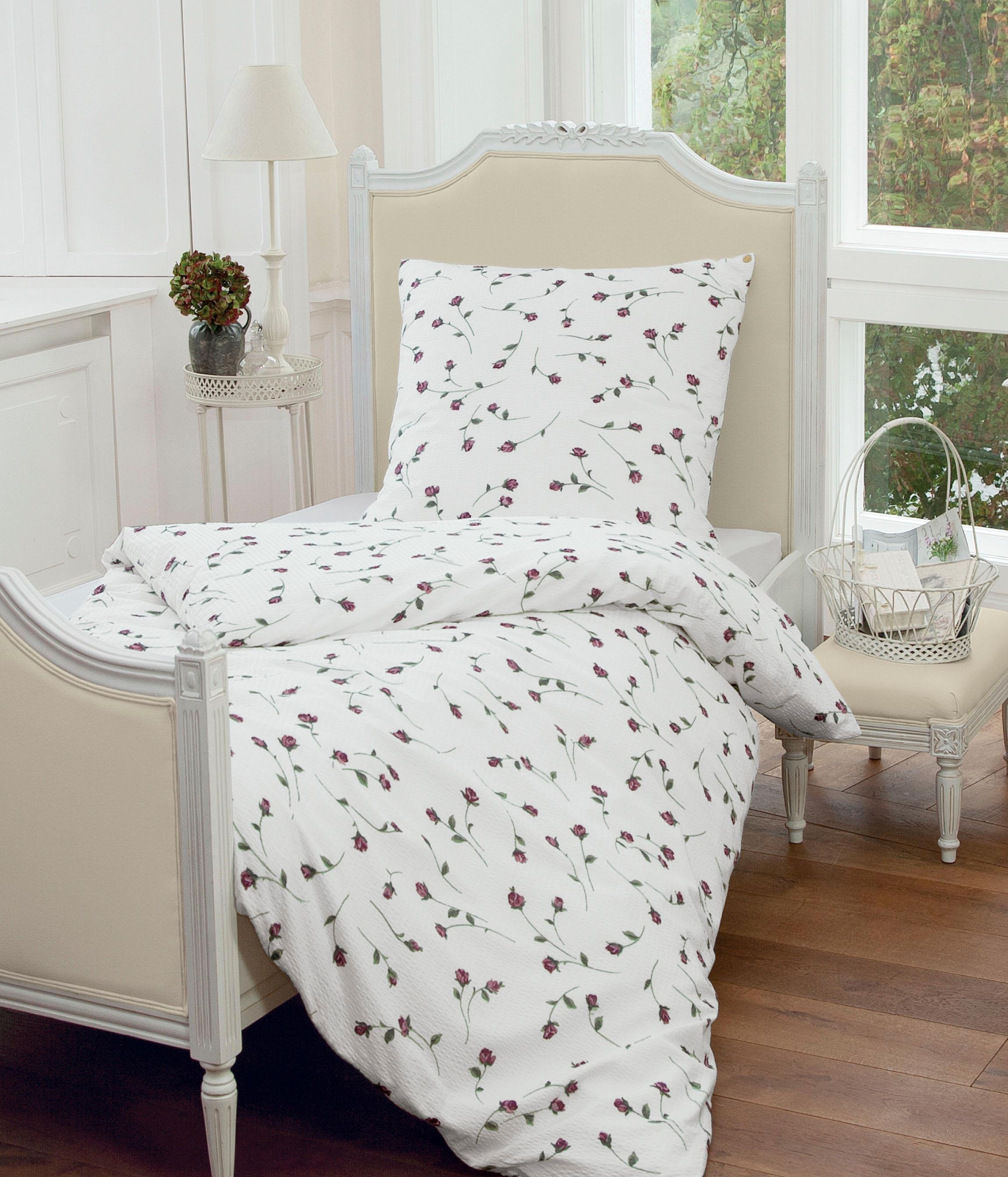 Bettwäsche JANINE, rot, Seersucker, Obermaterial: 100% Baumwolle, Bettwäsche, "Tango", geblümte Bettwäsche aus Baumwolle, Bettwäsche mit